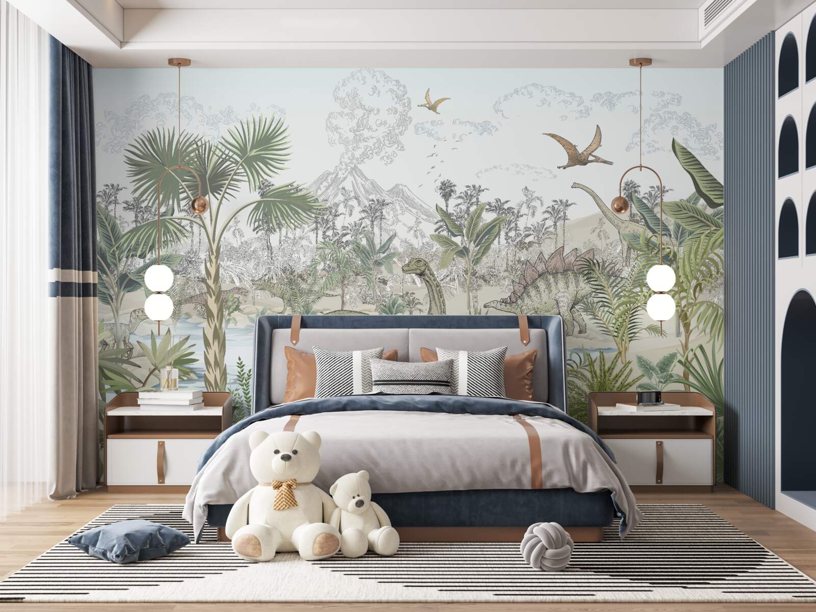 Fototapeta w lesie w pobliżu wody są dinozaury