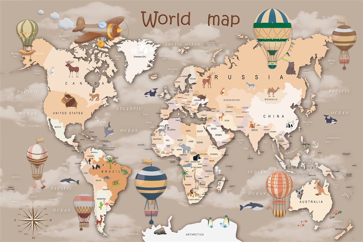 Fototapeta mapa świata z kontynentami