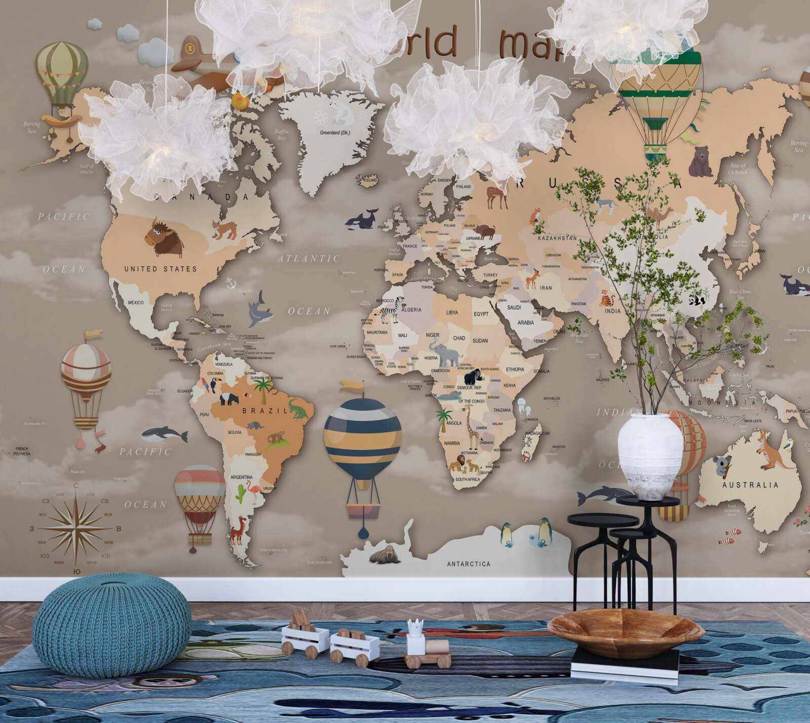 Fototapeta mapa świata z kontynentami