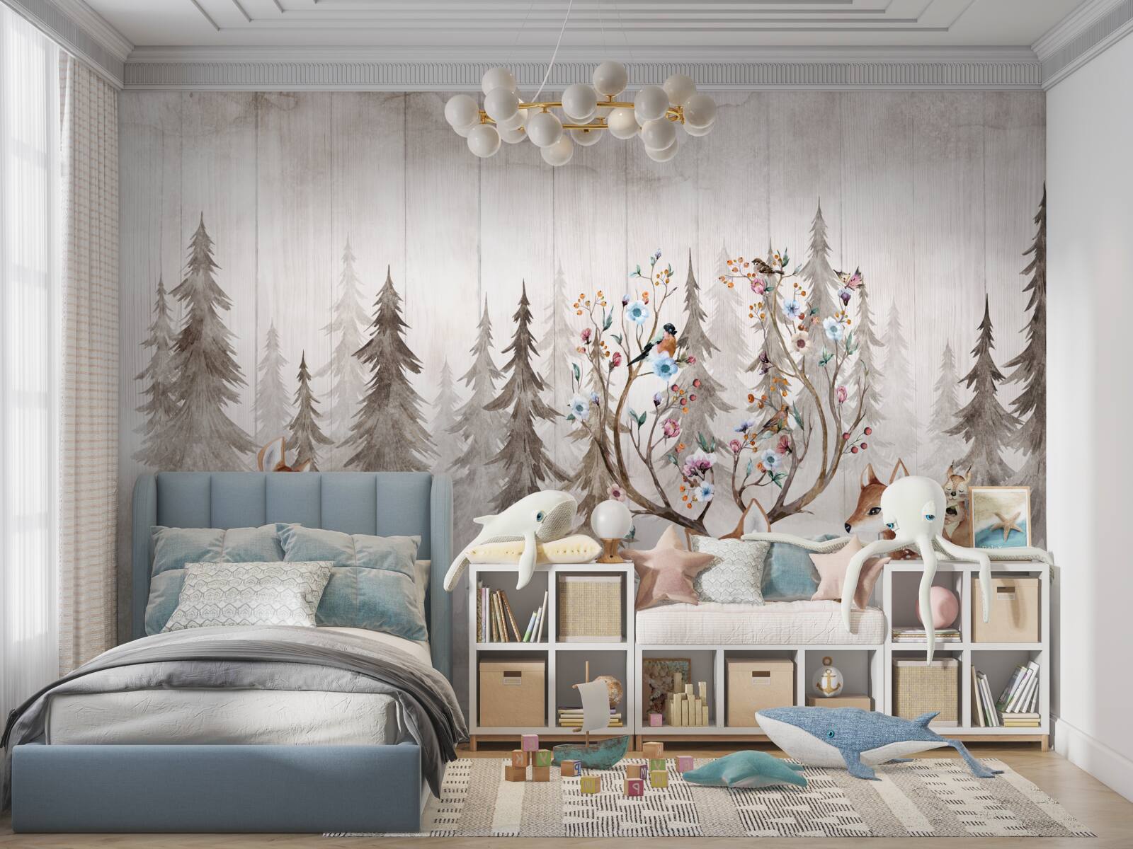 Fototapeta duża rodzina jeleni odpoczywa w lesie