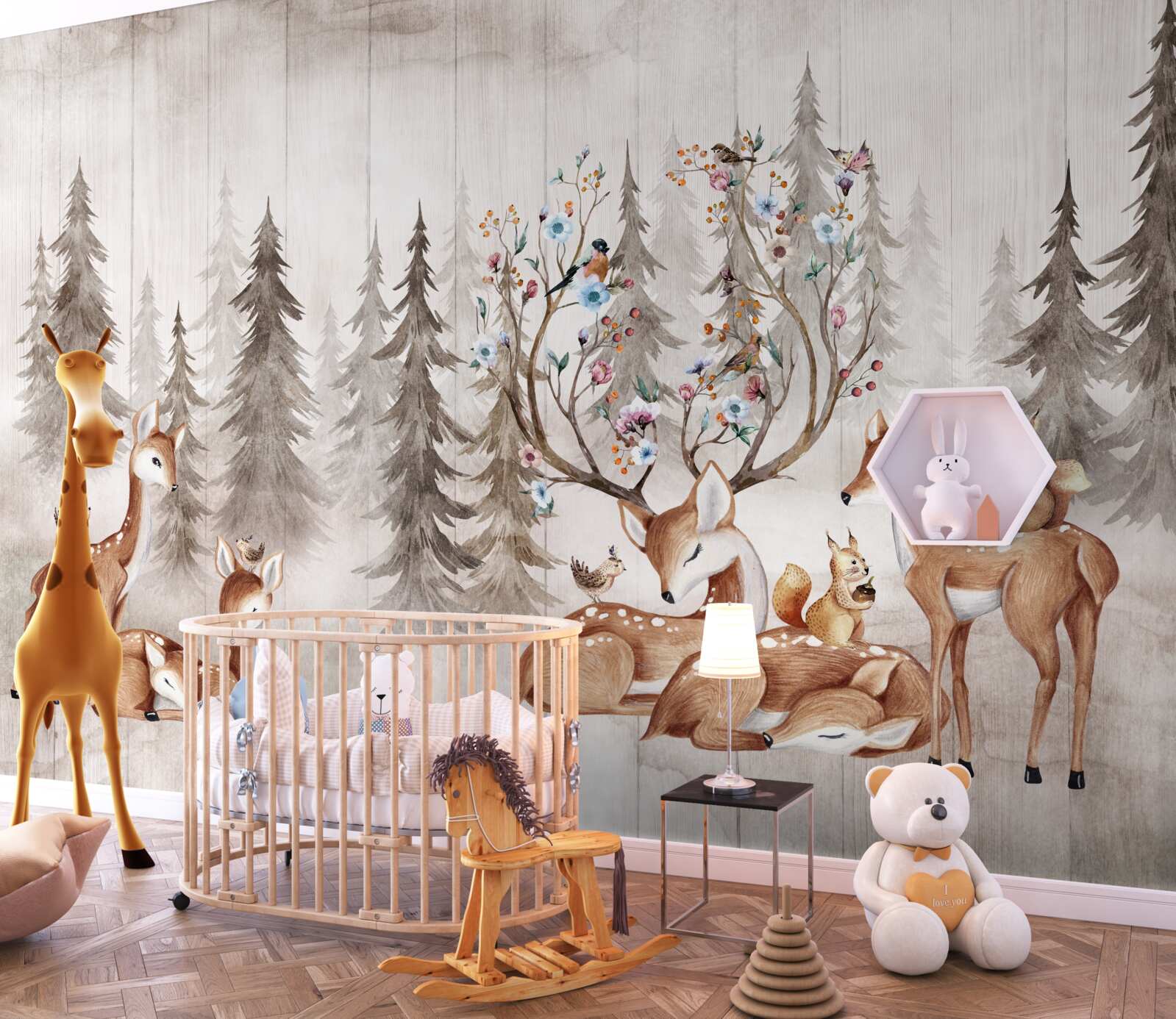 Fototapeta duża rodzina jeleni odpoczywa w lesie