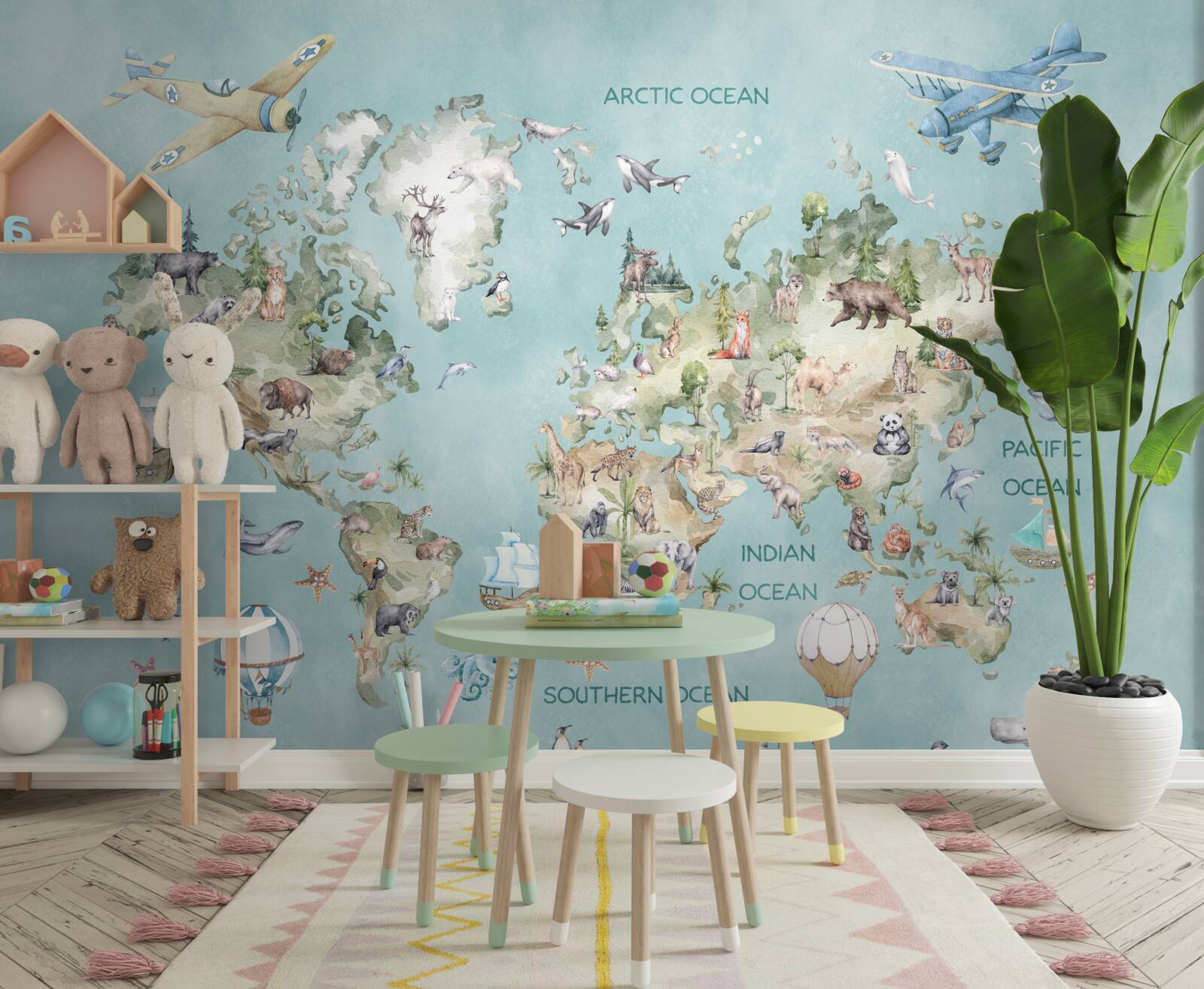 Fototapeta mapa świata dla dzieci z oceanami