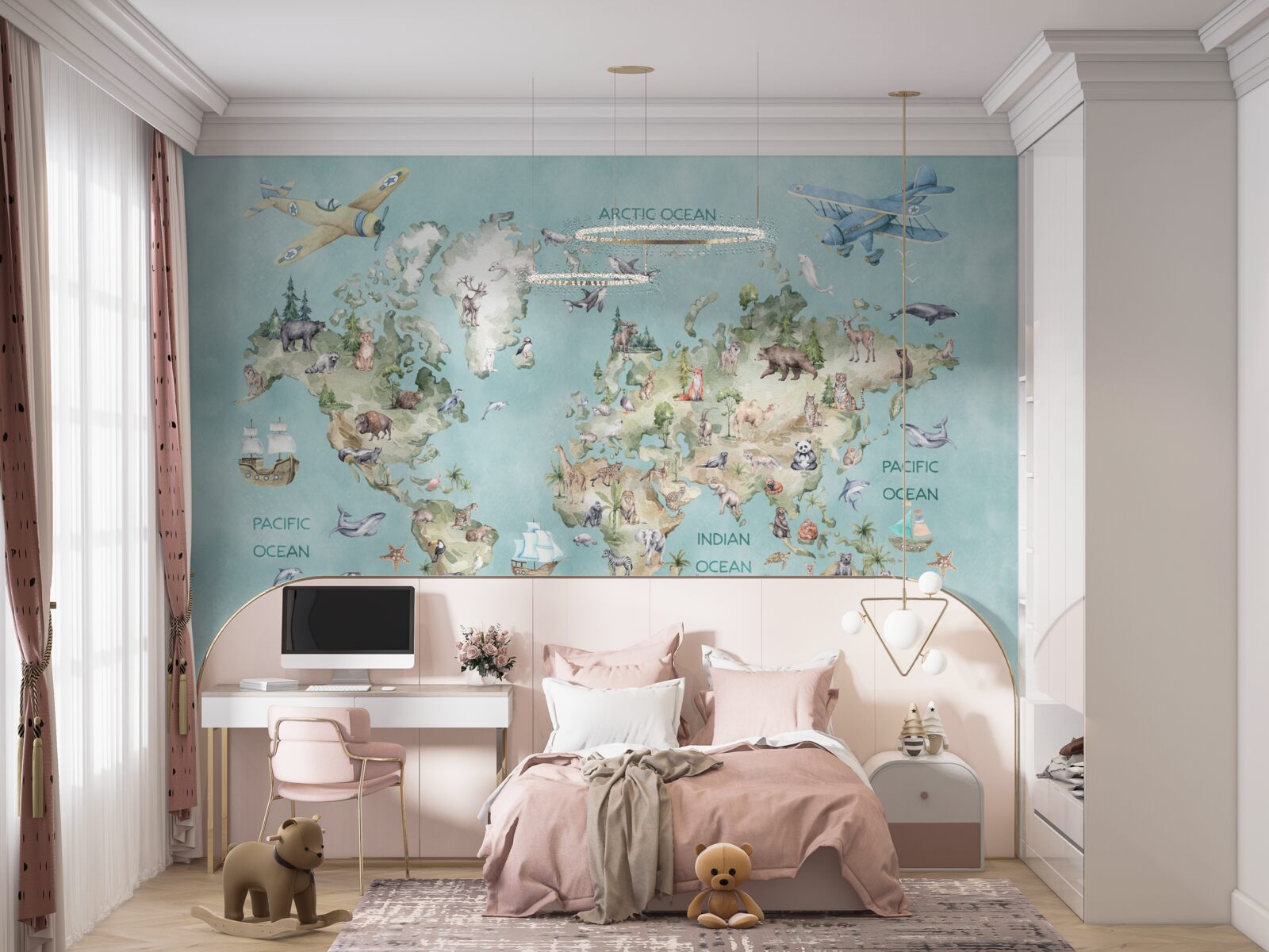 Fototapeta mapa świata dla dzieci z oceanami