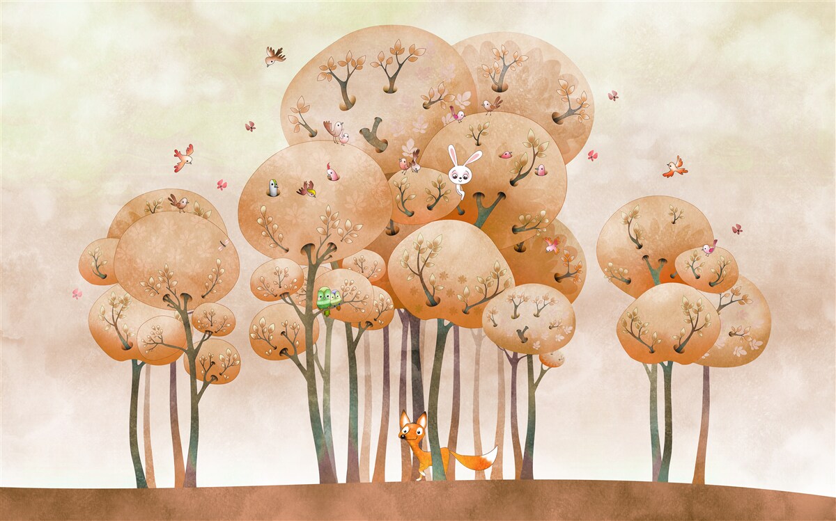 Fototapeta lis szuka króliczka na drzewie