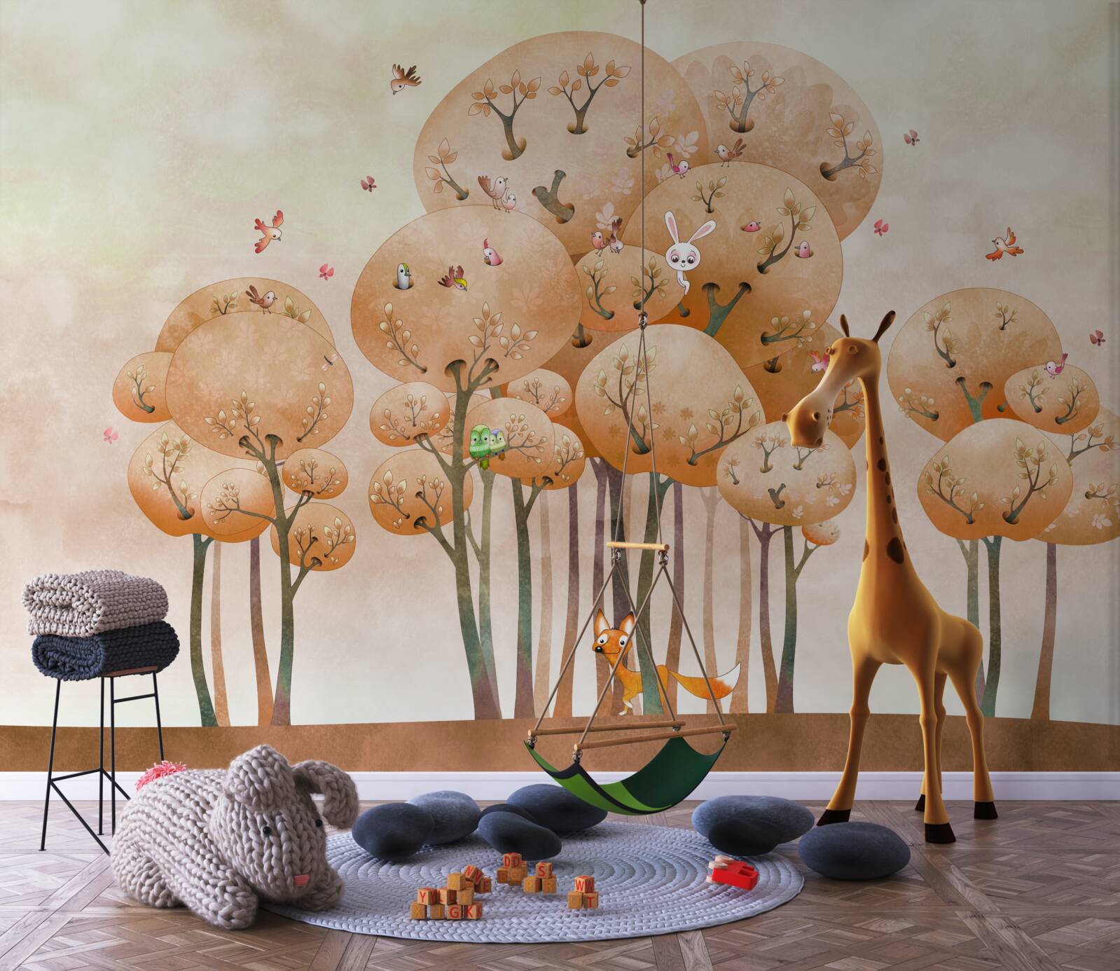 Fototapeta lis szuka króliczka na drzewie