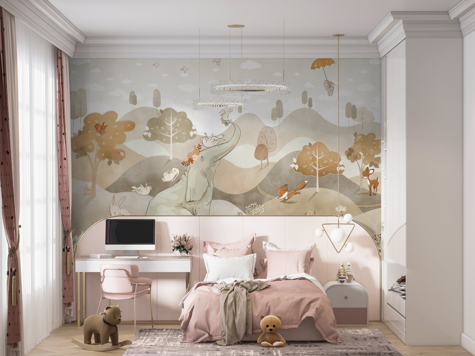 Fototapeta mały słoń bawi króliczki