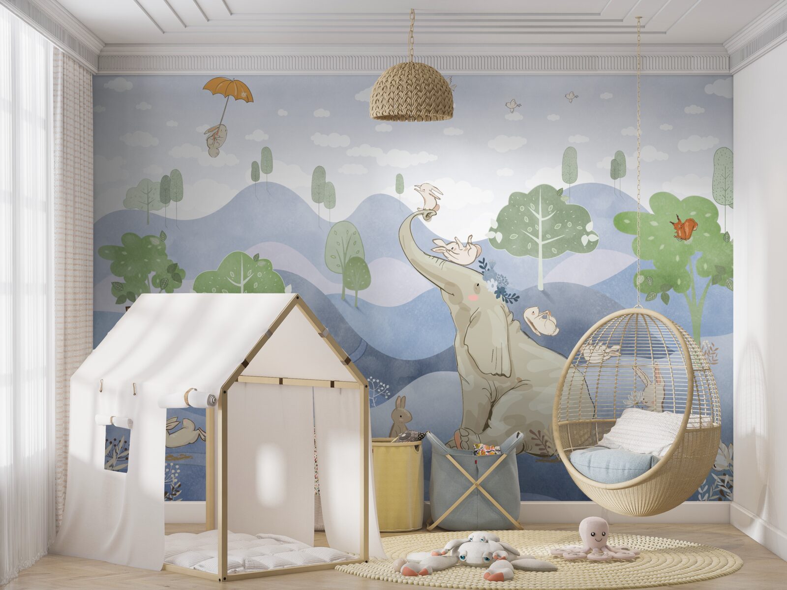 Fototapeta mały słoń spaceruje ze swoimi młodszymi przyjaciółmi