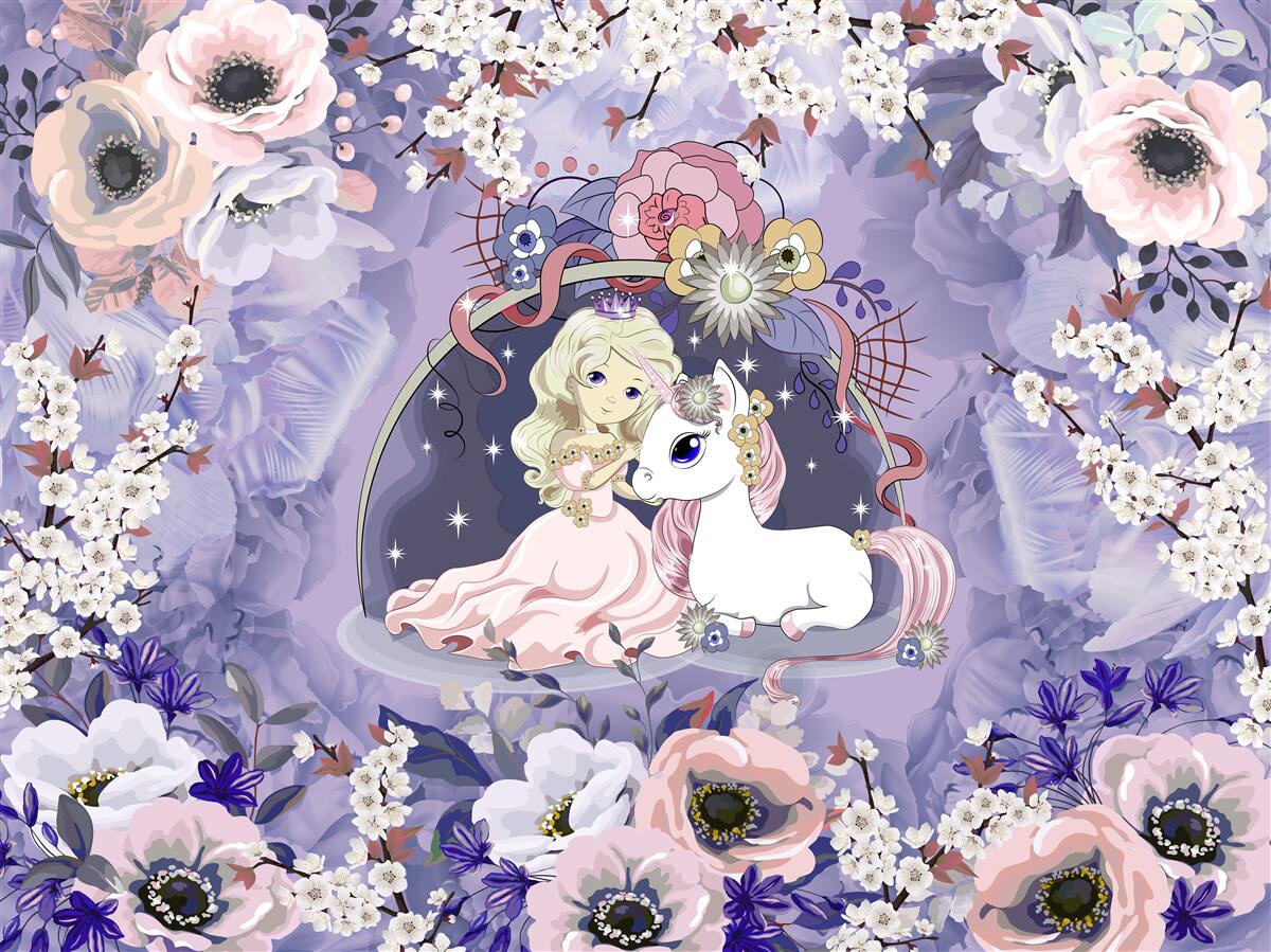 Fototapeta jednorożec z księżniczką