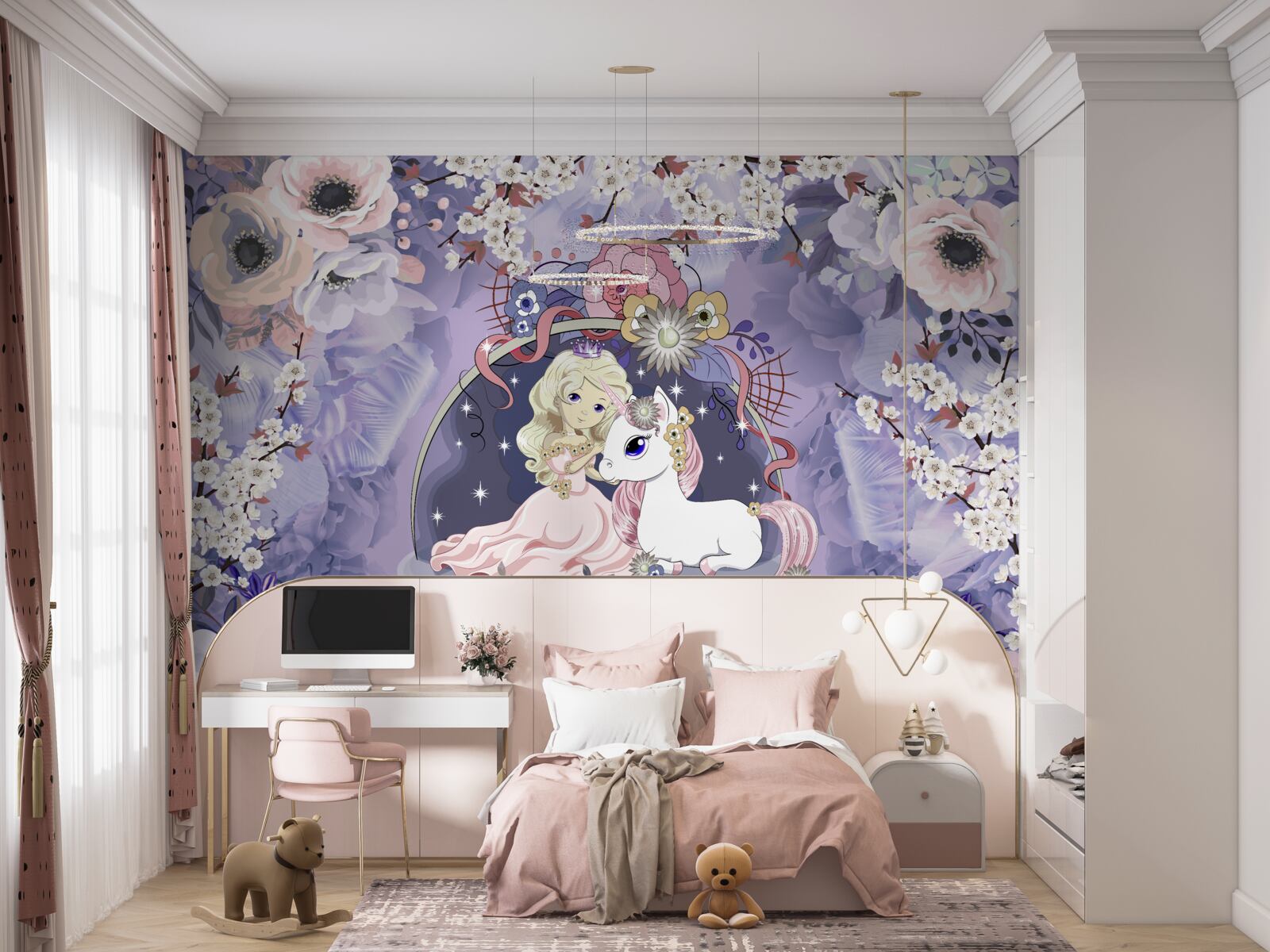 Fototapeta jednorożec z księżniczką