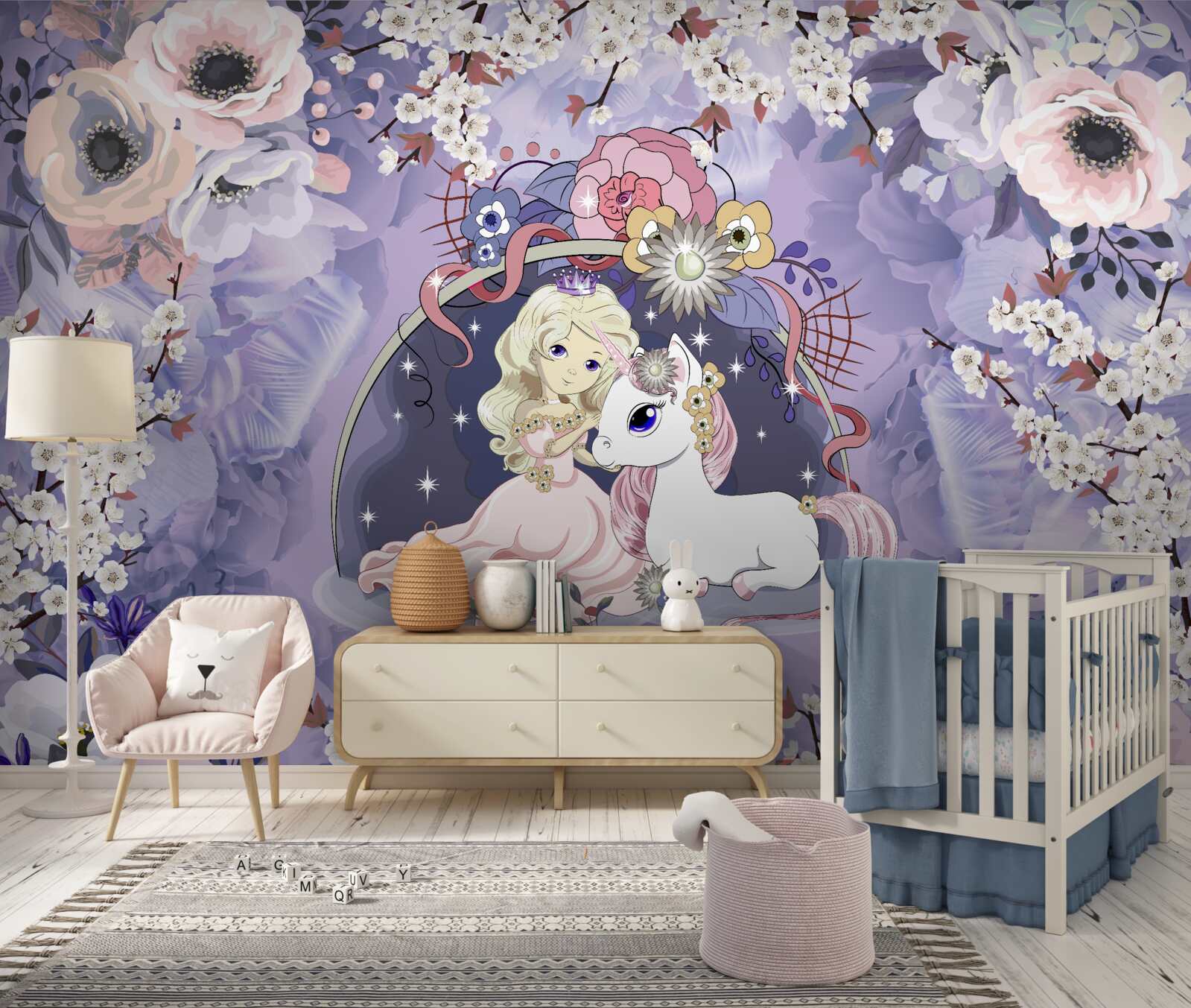 Fototapeta jednorożec z księżniczką