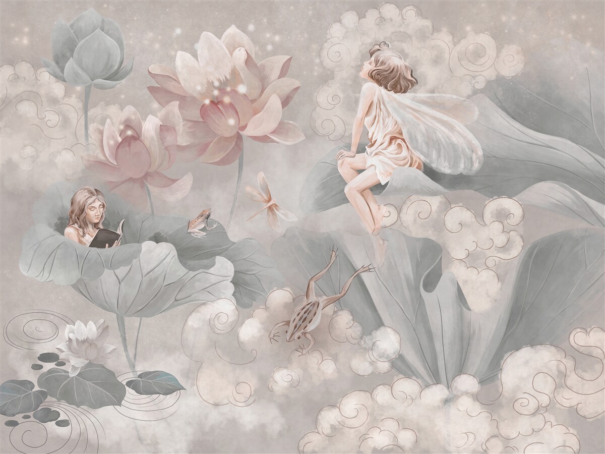 Fototapeta pąki kwiatowe, w których chowają się wróżki