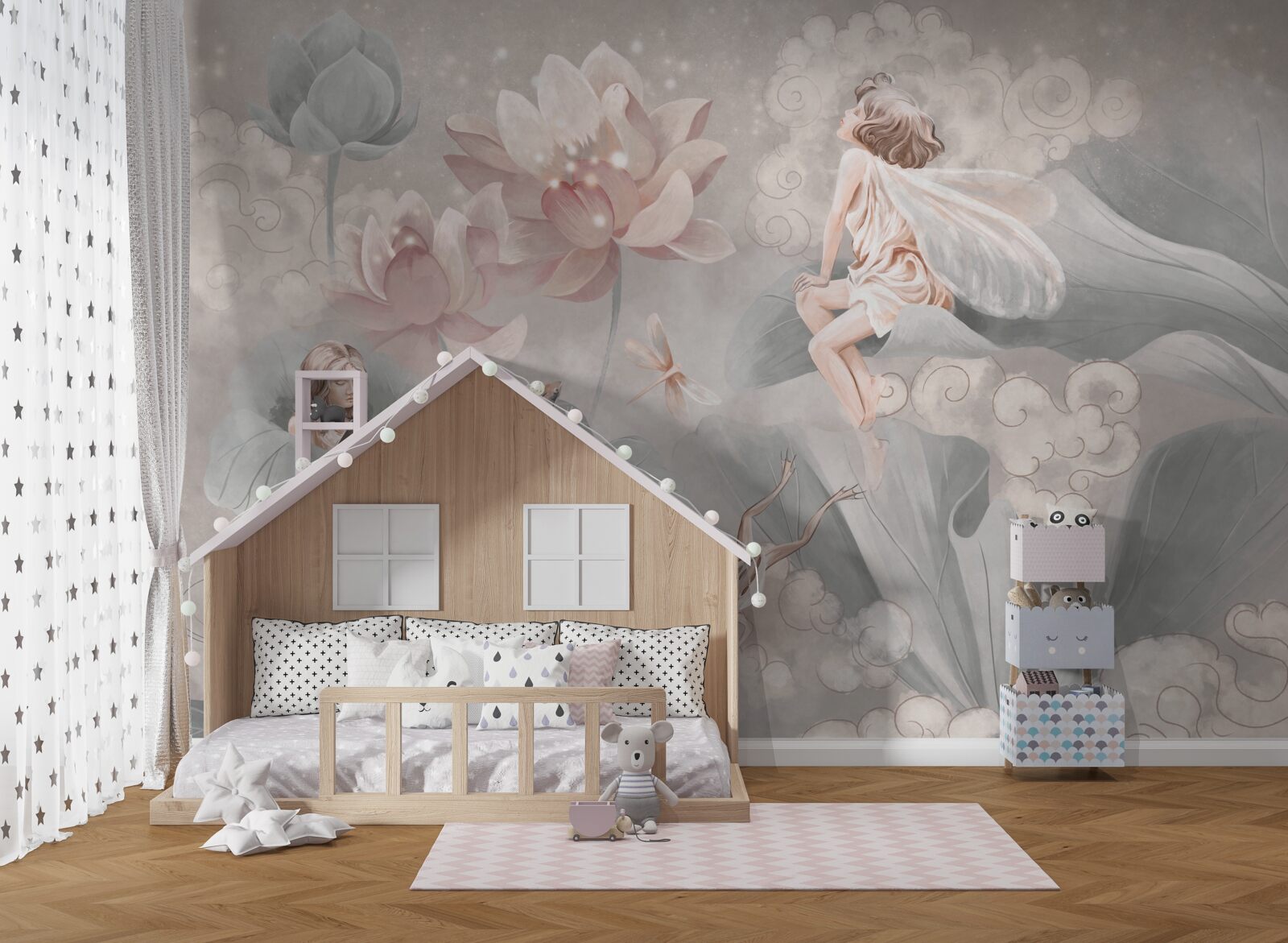 Fototapeta pąki kwiatowe, w których chowają się wróżki