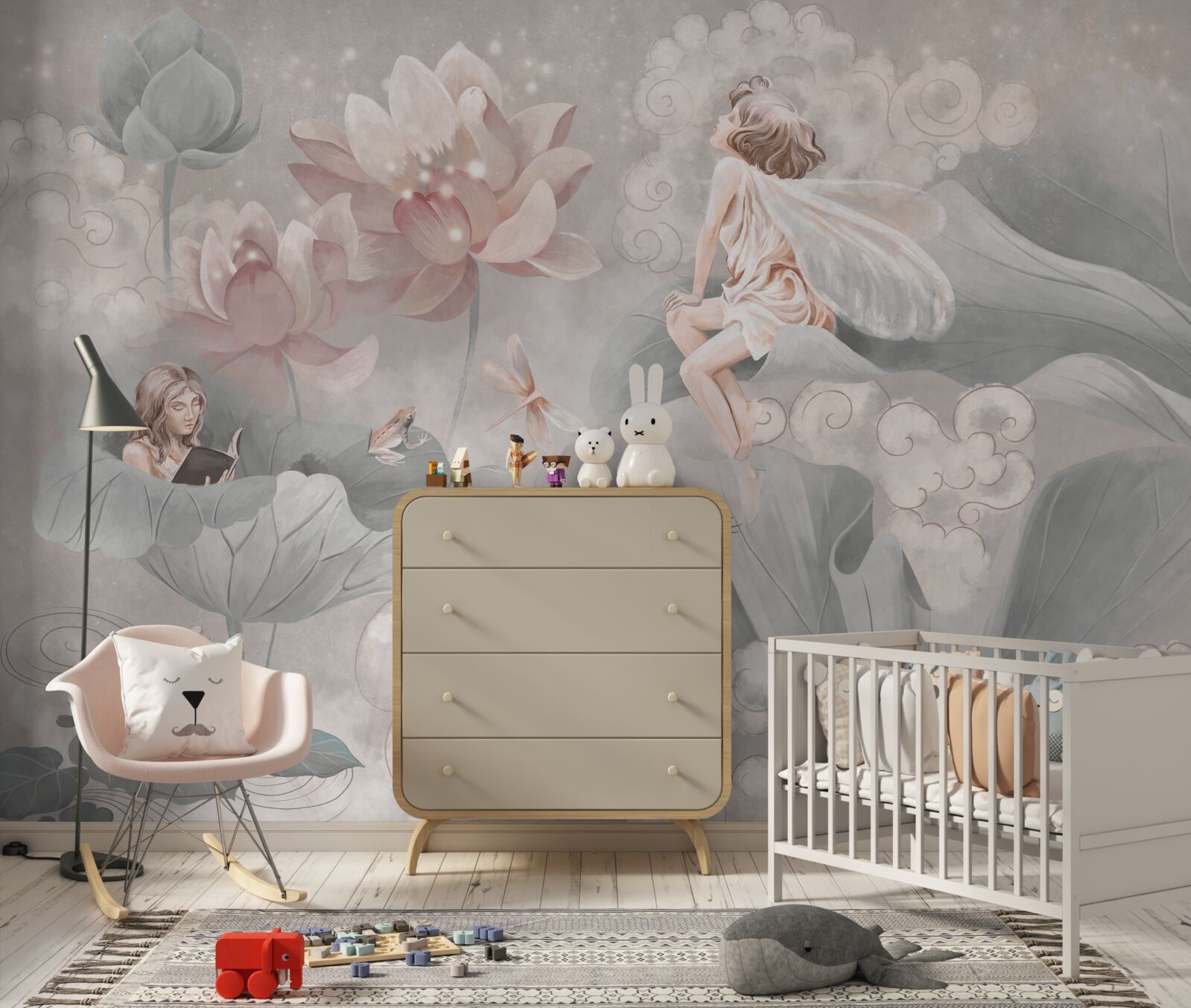 Fototapeta pąki kwiatowe, w których chowają się wróżki