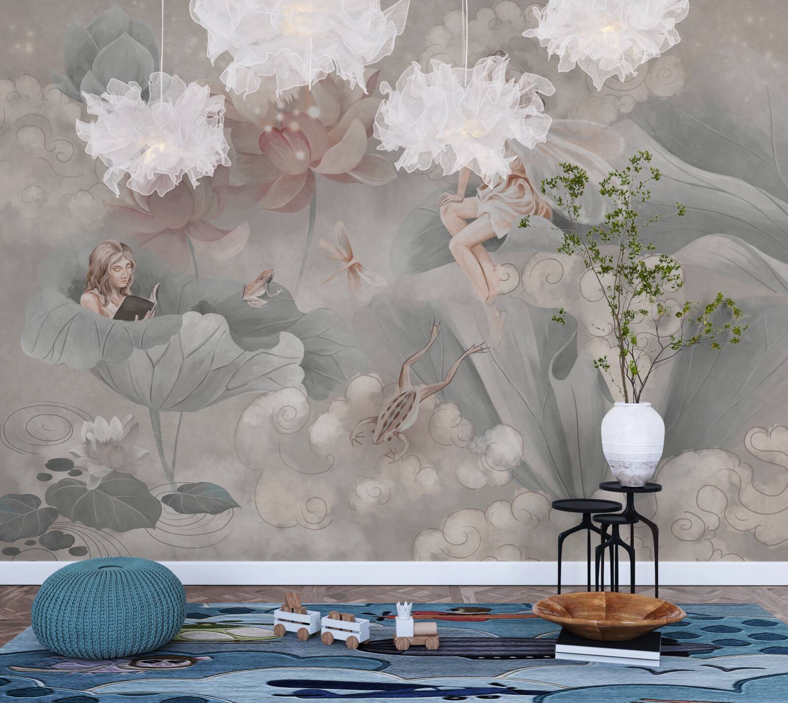 Fototapeta pąki kwiatowe, w których chowają się wróżki