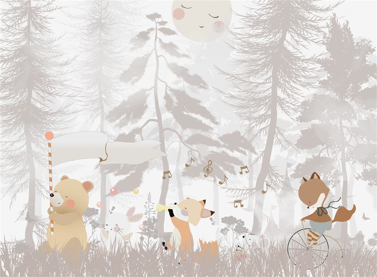 Fototapeta zwierzęta spacerują po mglistym lesie