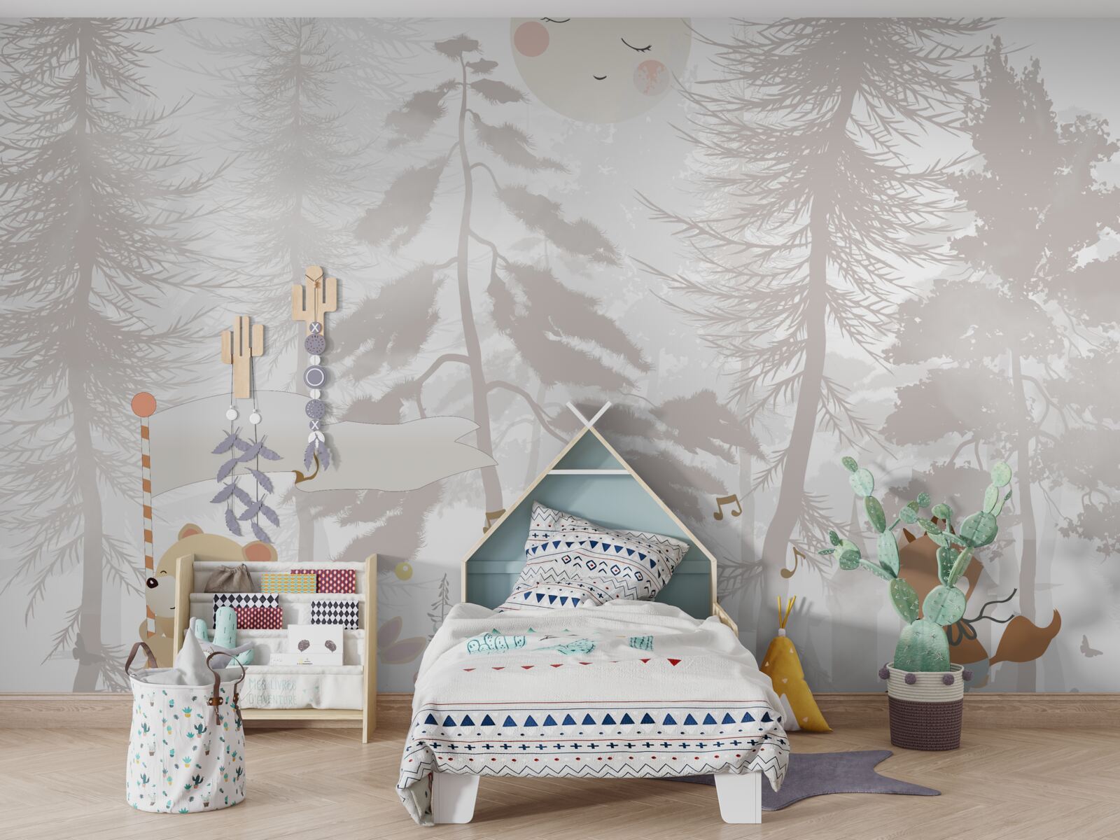 Fototapeta zwierzęta spacerują po mglistym lesie