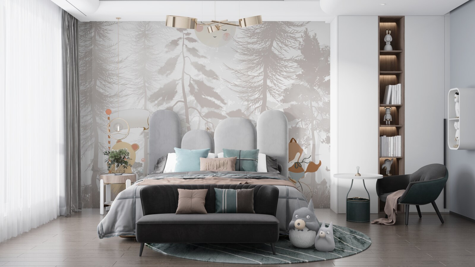 Fototapeta zwierzęta spacerują po mglistym lesie