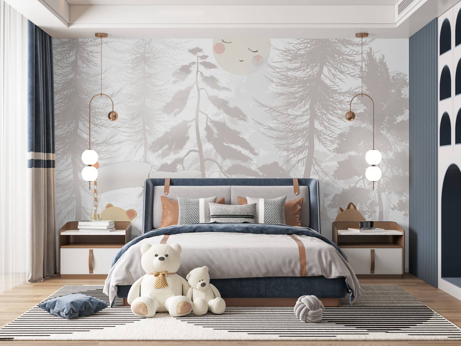 Fototapeta zwierzęta spacerują po mglistym lesie