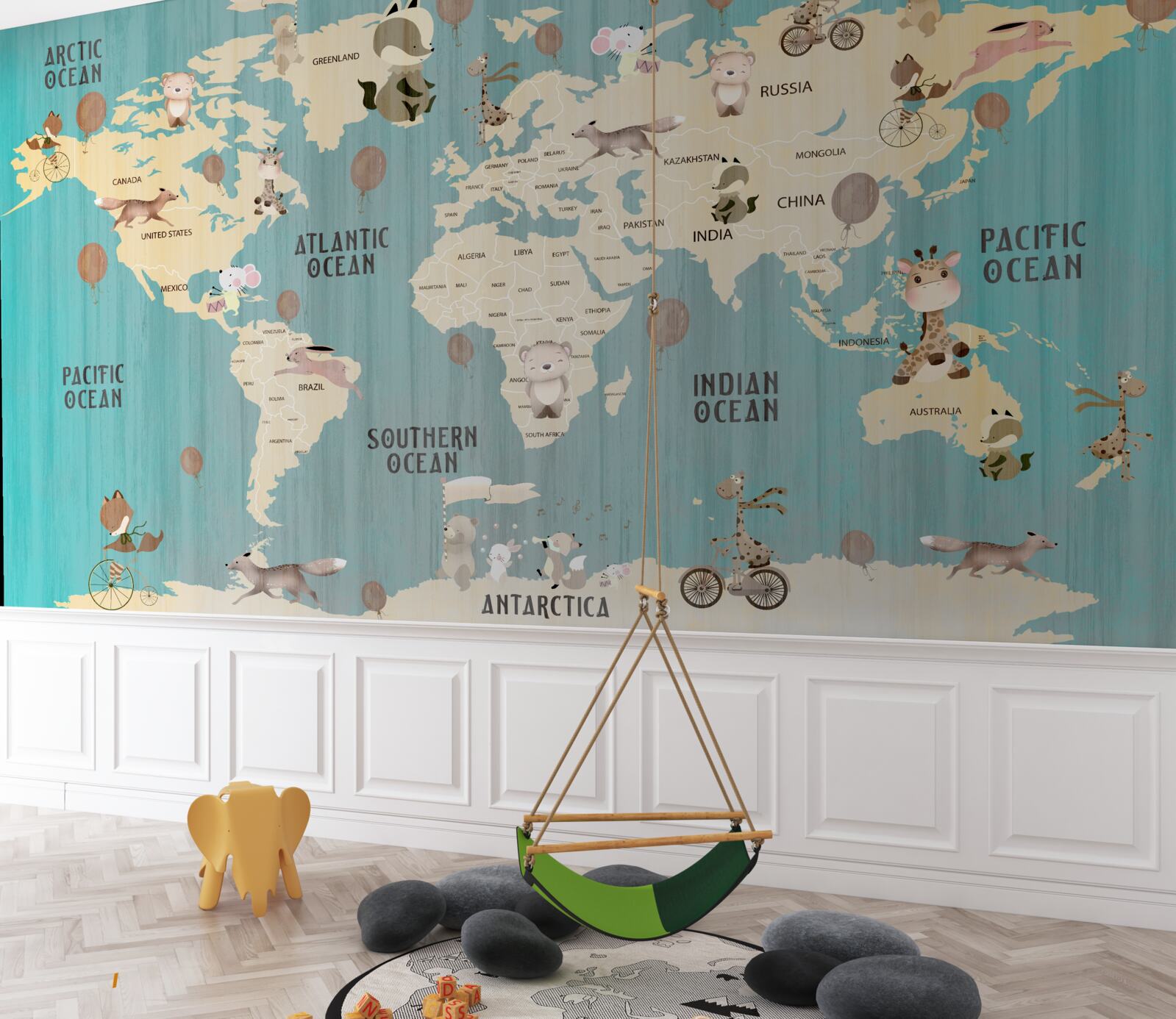 Fototapeta mapa świata dla dzieci z gradientem