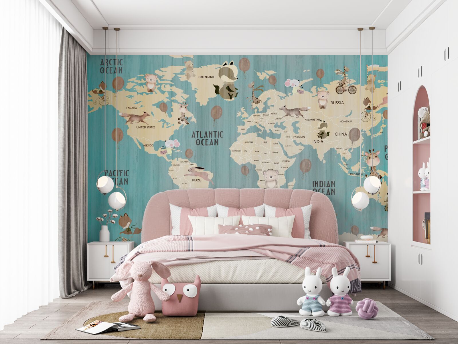 Fototapeta mapa świata dla dzieci z gradientem