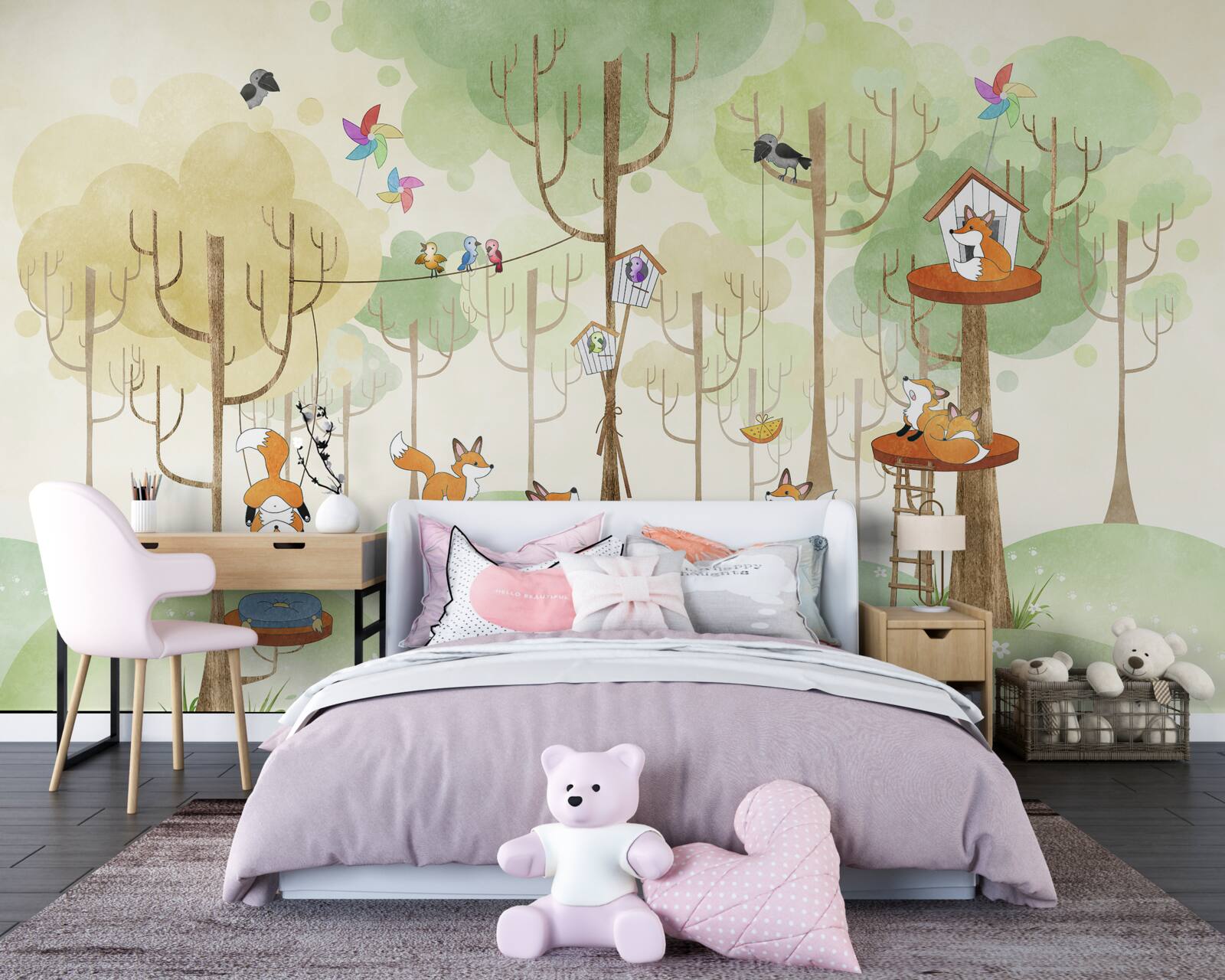 Fototapeta wiewiórki i lisy na gałęziach drzew