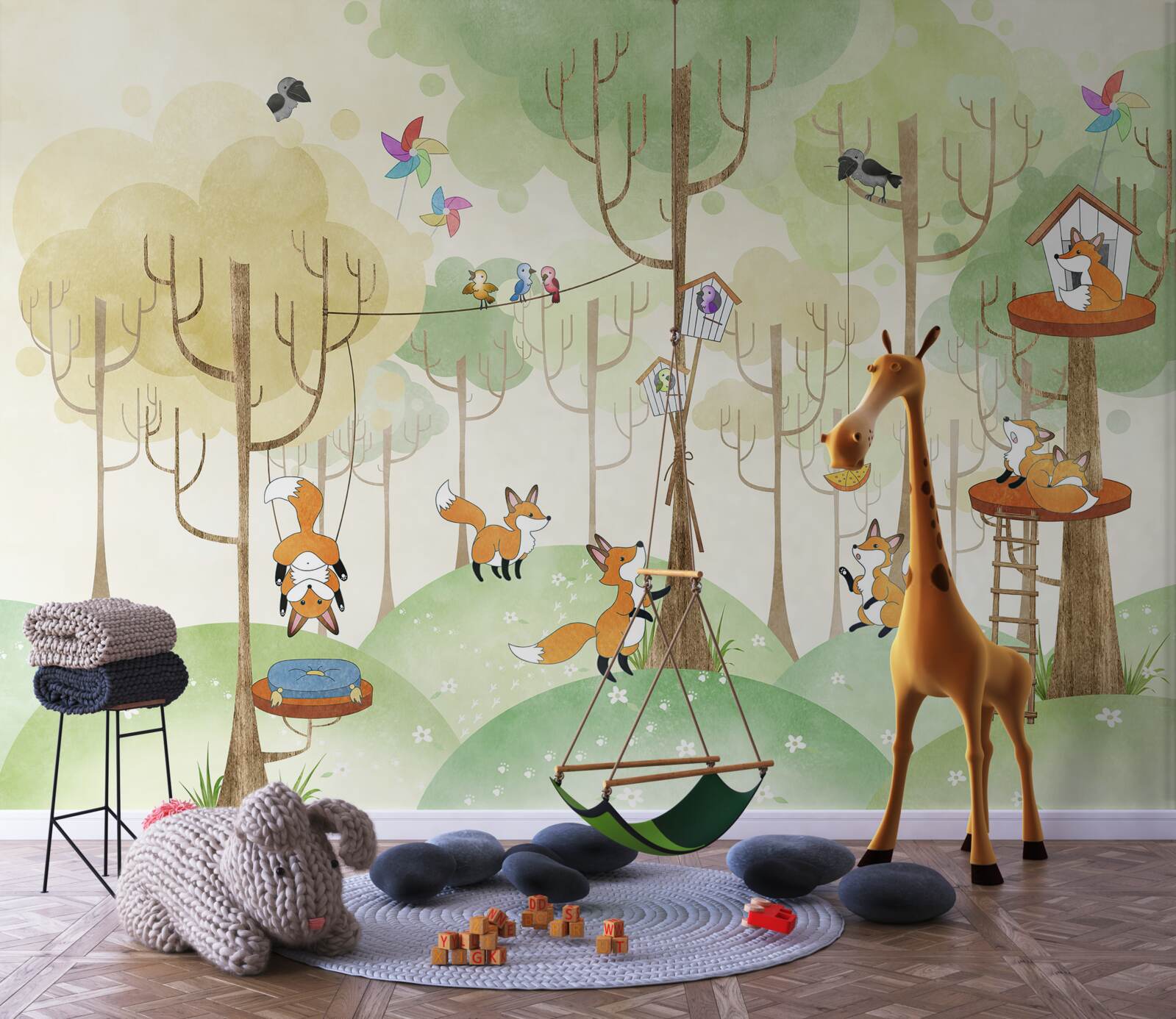 Fototapeta wiewiórki i lisy na gałęziach drzew