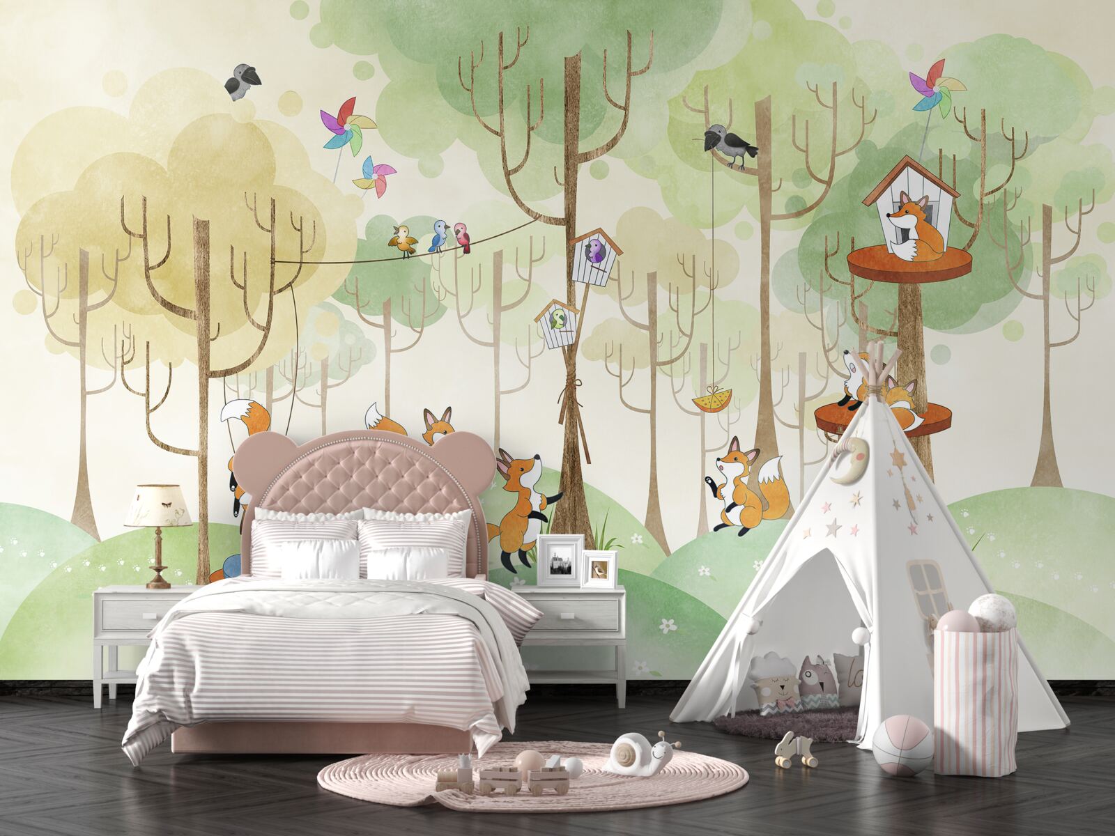 Fototapeta wiewiórki i lisy na gałęziach drzew