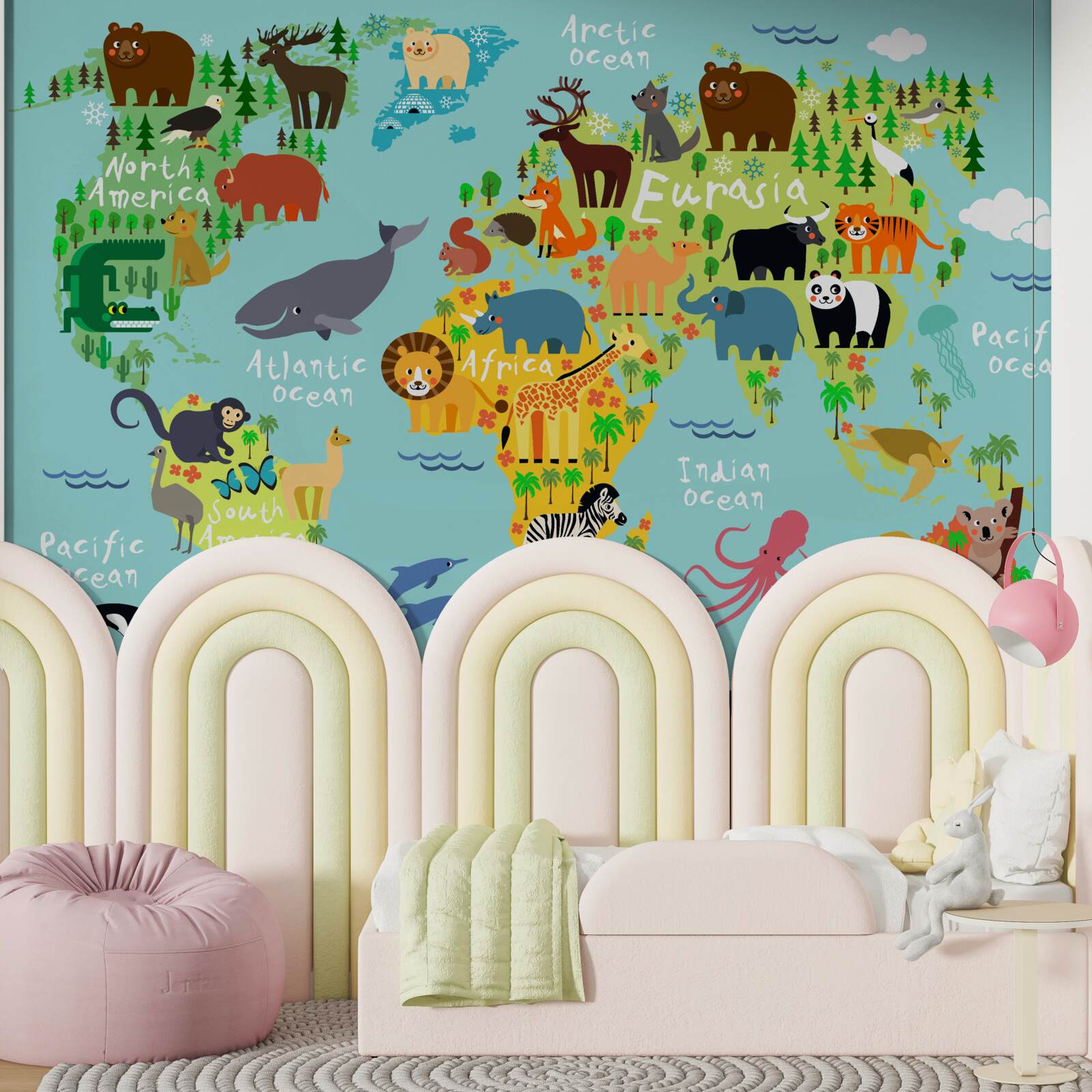 Fototapeta mapa świata dla dzieci i mieszkańców kontynentów