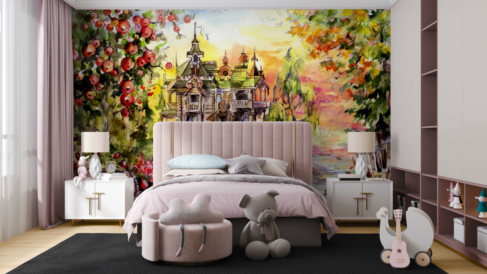 Fototapeta dom z bajki na leśnym brzegu rzeki