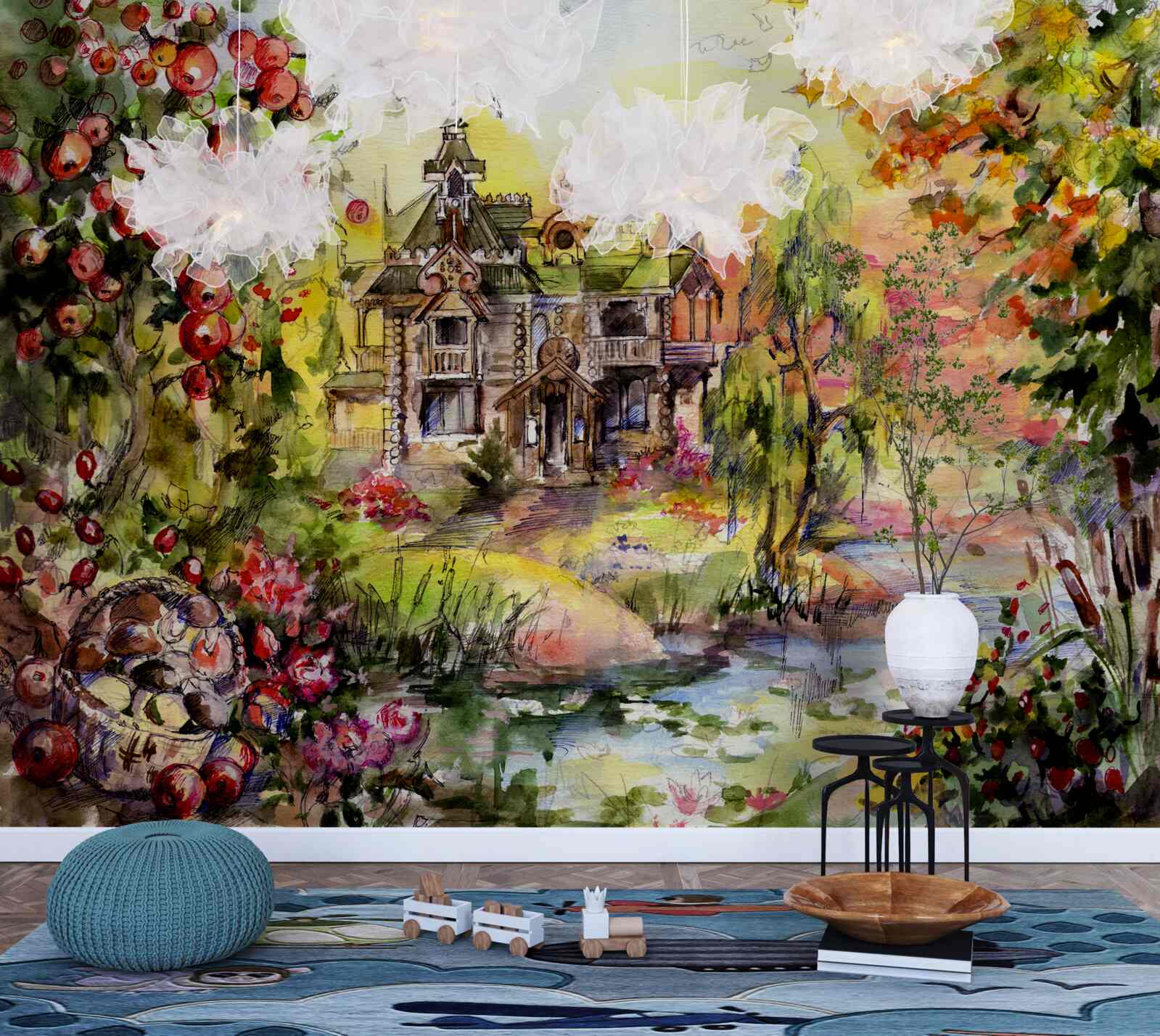 Fototapeta dom z bajki na leśnym brzegu rzeki