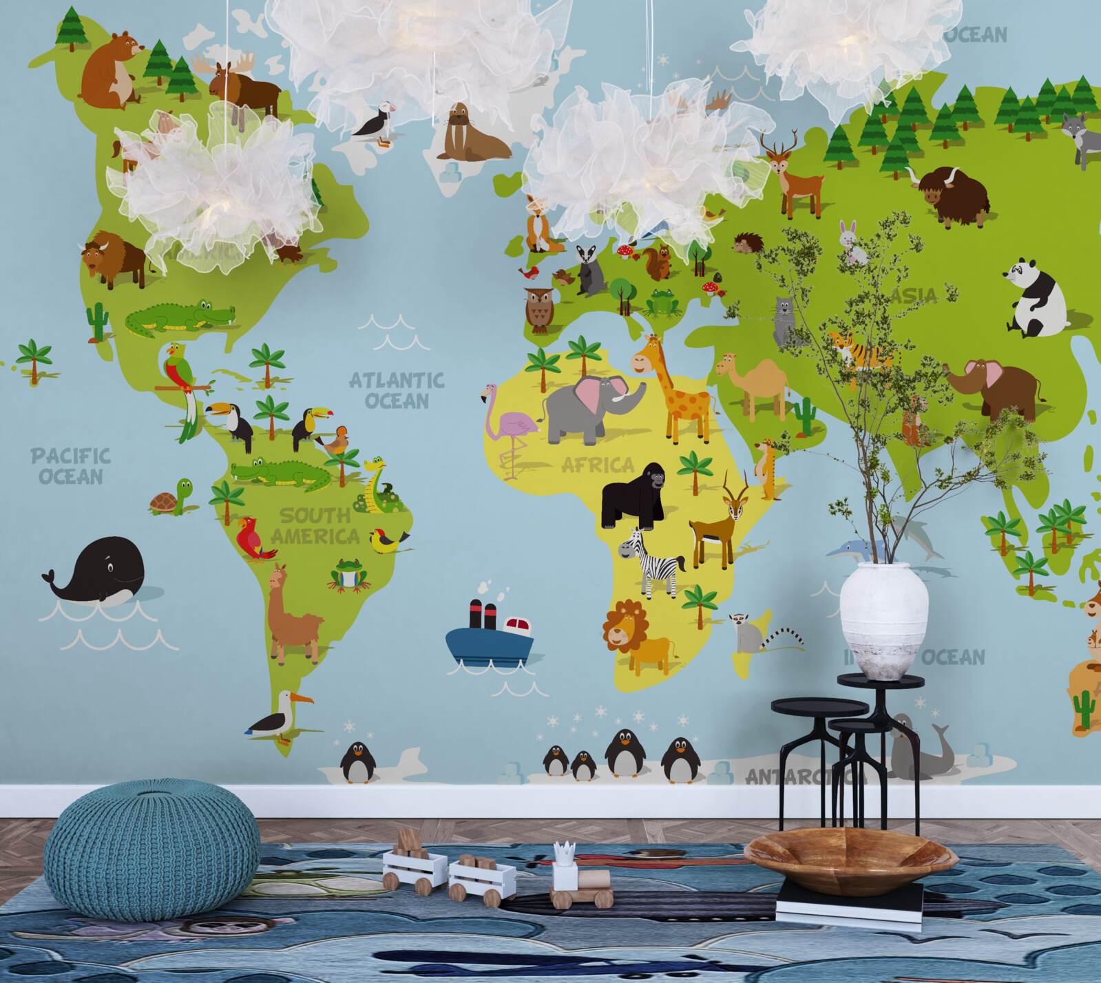 Fototapeta kontynenty i ich kluczowi mieszkańcy