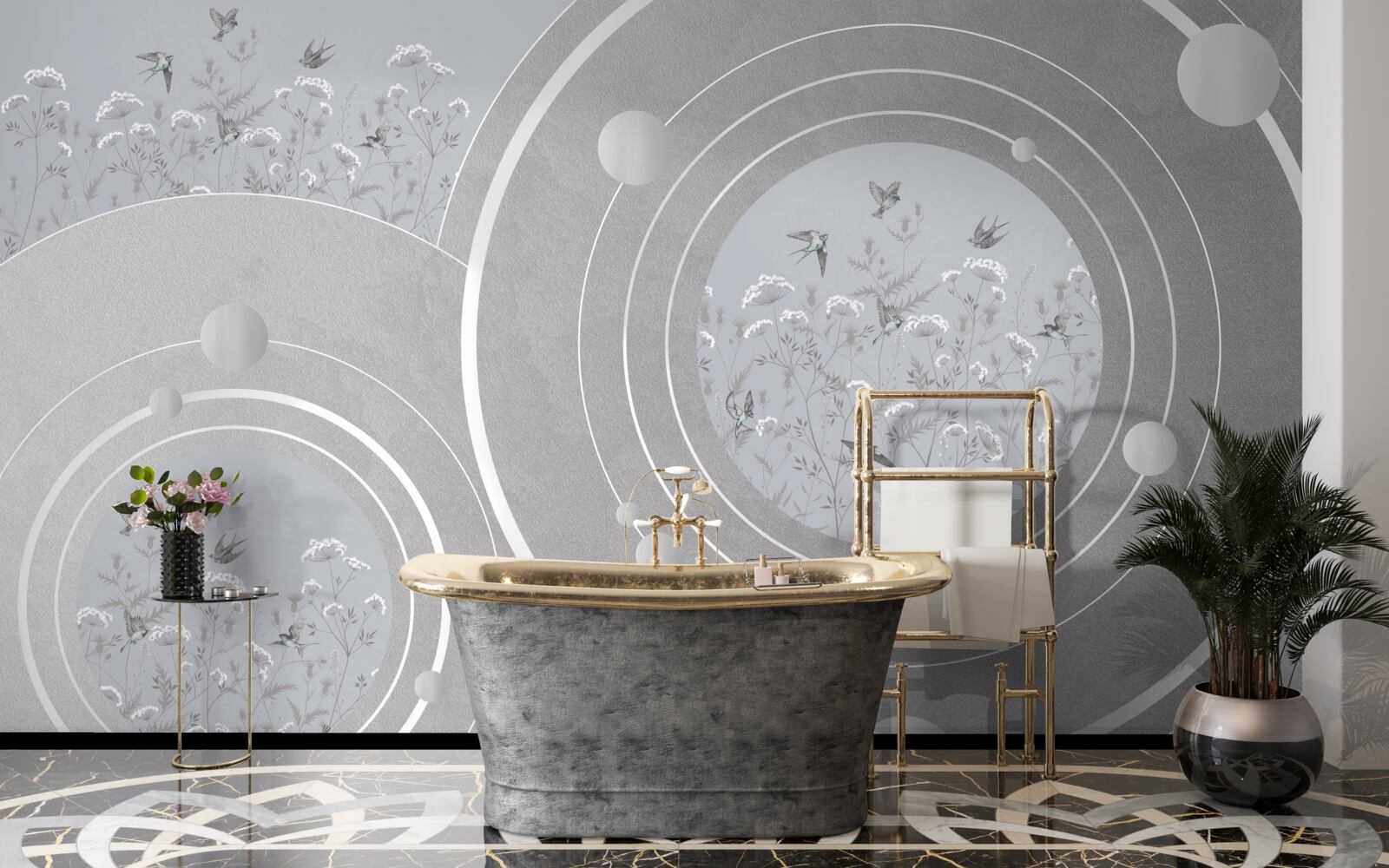 Fototapeta kwiatowe kształty i abstrakcyjne koła