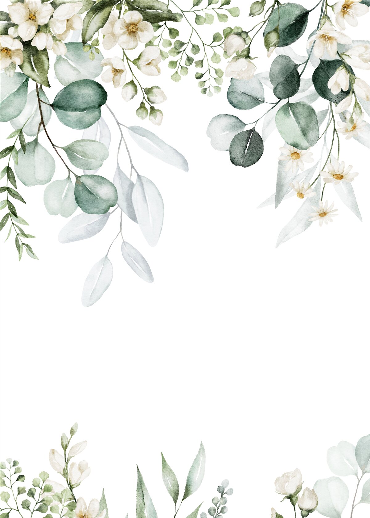 Fototapeta białe kwiaty i eukaliptus