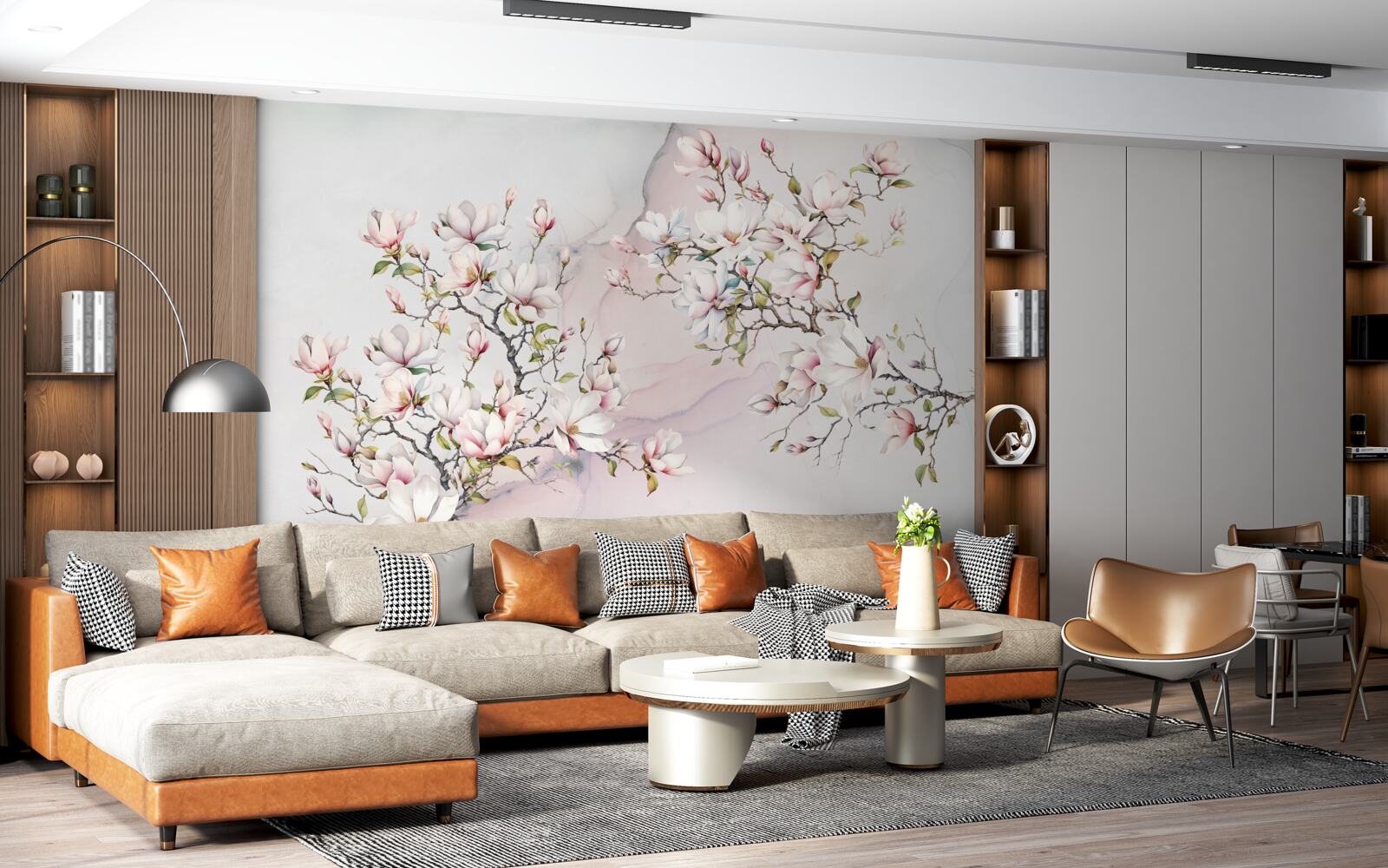 Fototapeta gałęzie białej i różowej magnolii są pełne wdzięku i piękne