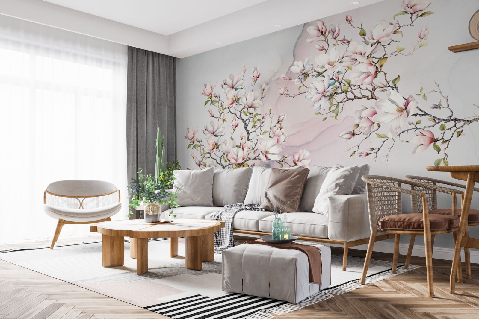 Fototapeta gałęzie białej i różowej magnolii są pełne wdzięku i piękne