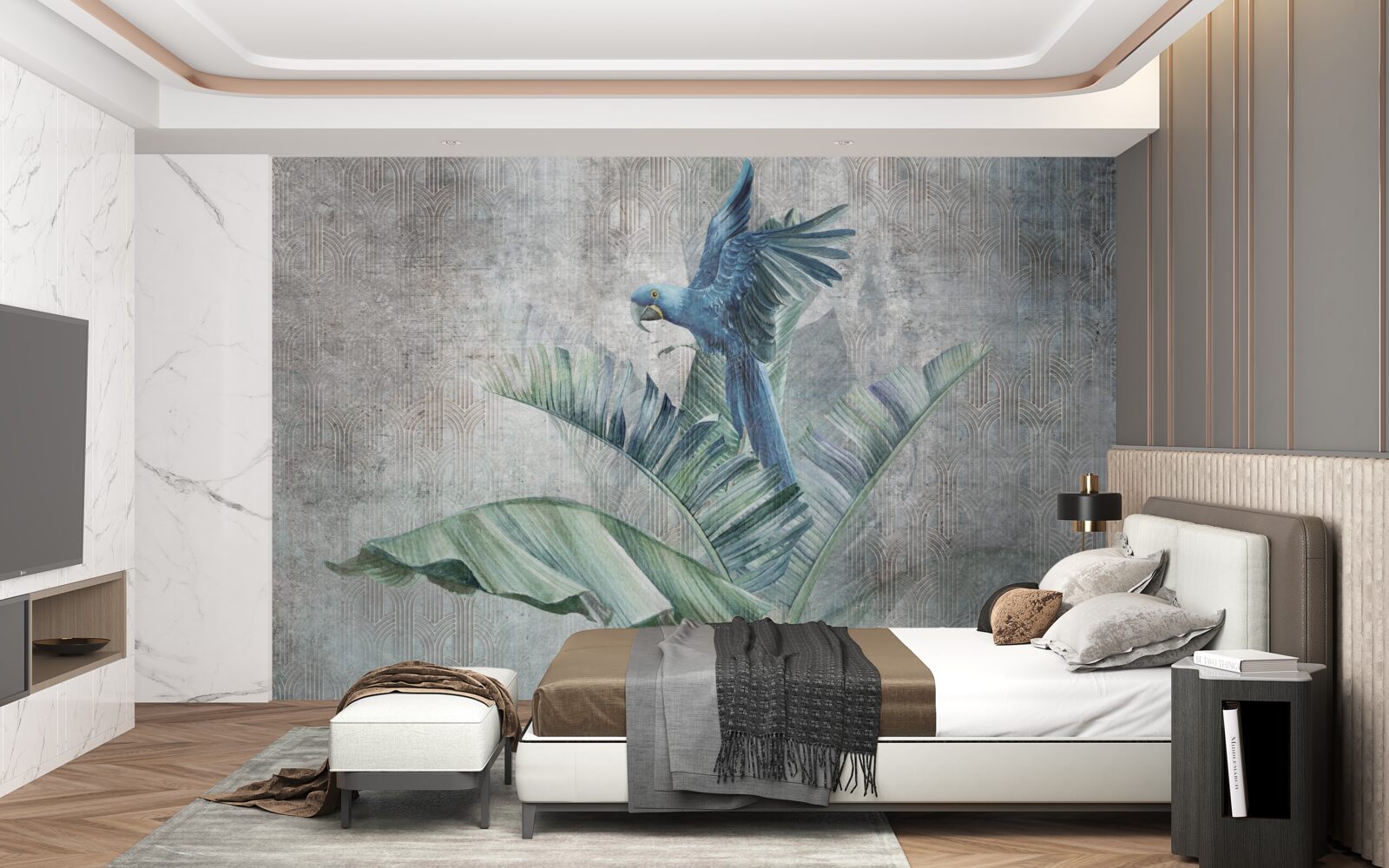 Fototapeta papuga ląduje na palmie