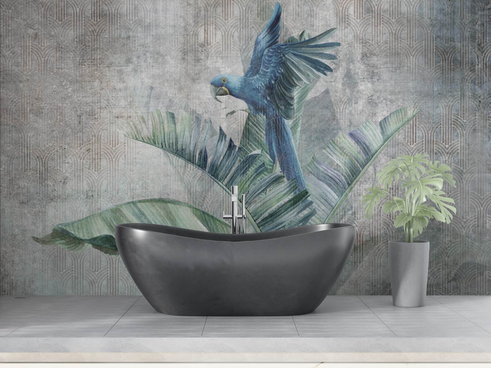 Fototapeta papuga ląduje na palmie