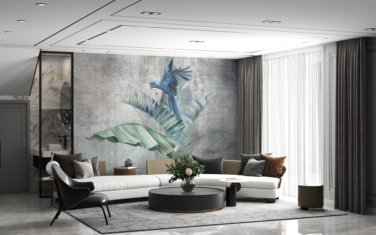 Fototapeta papuga ląduje na palmie