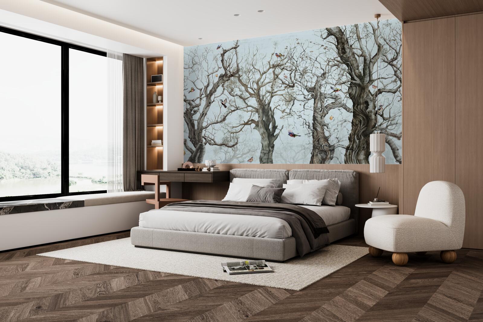 Fototapeta drzewa jesienią, które zrzuciły liście