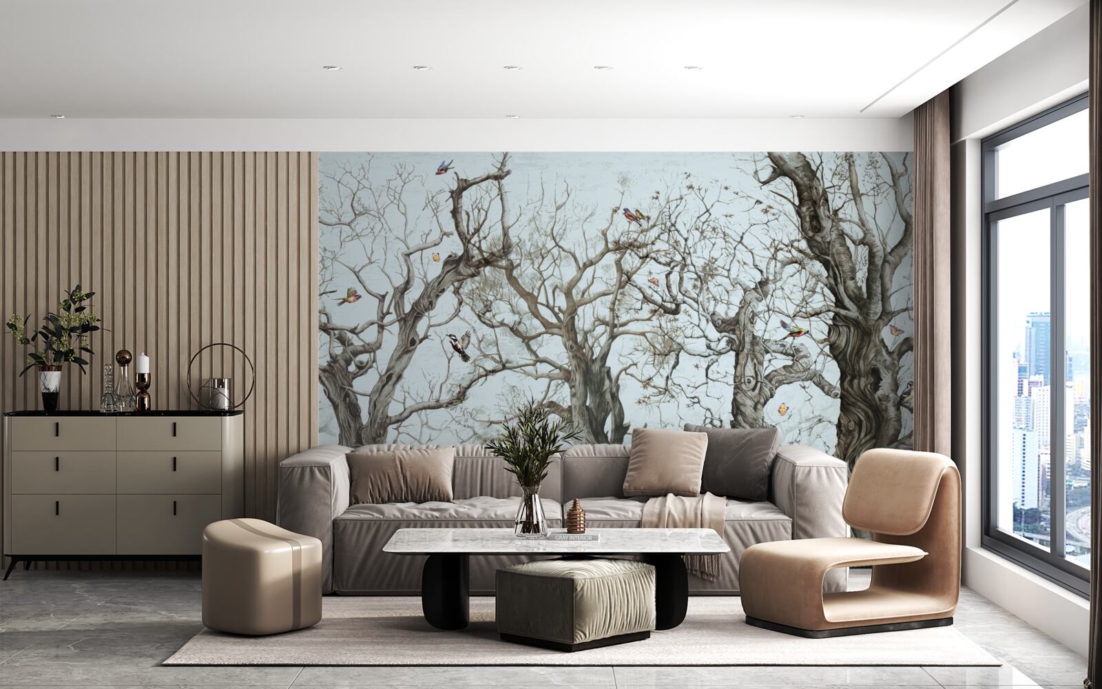 Fototapeta drzewa jesienią, które zrzuciły liście