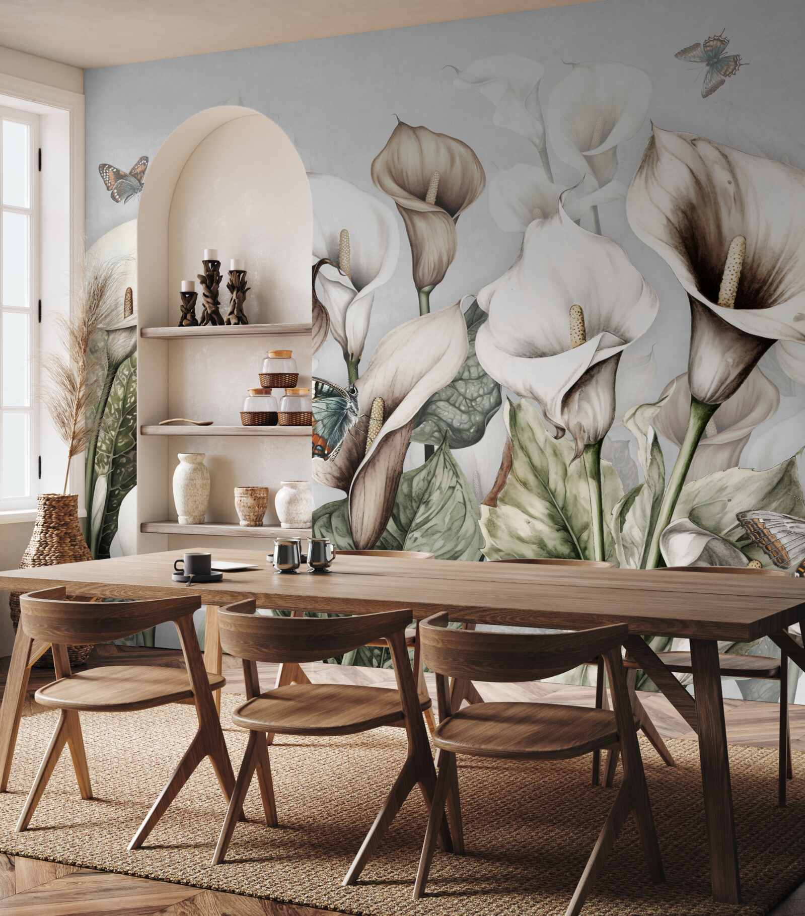 Fototapeta kalie są biało-brązowe z motylami