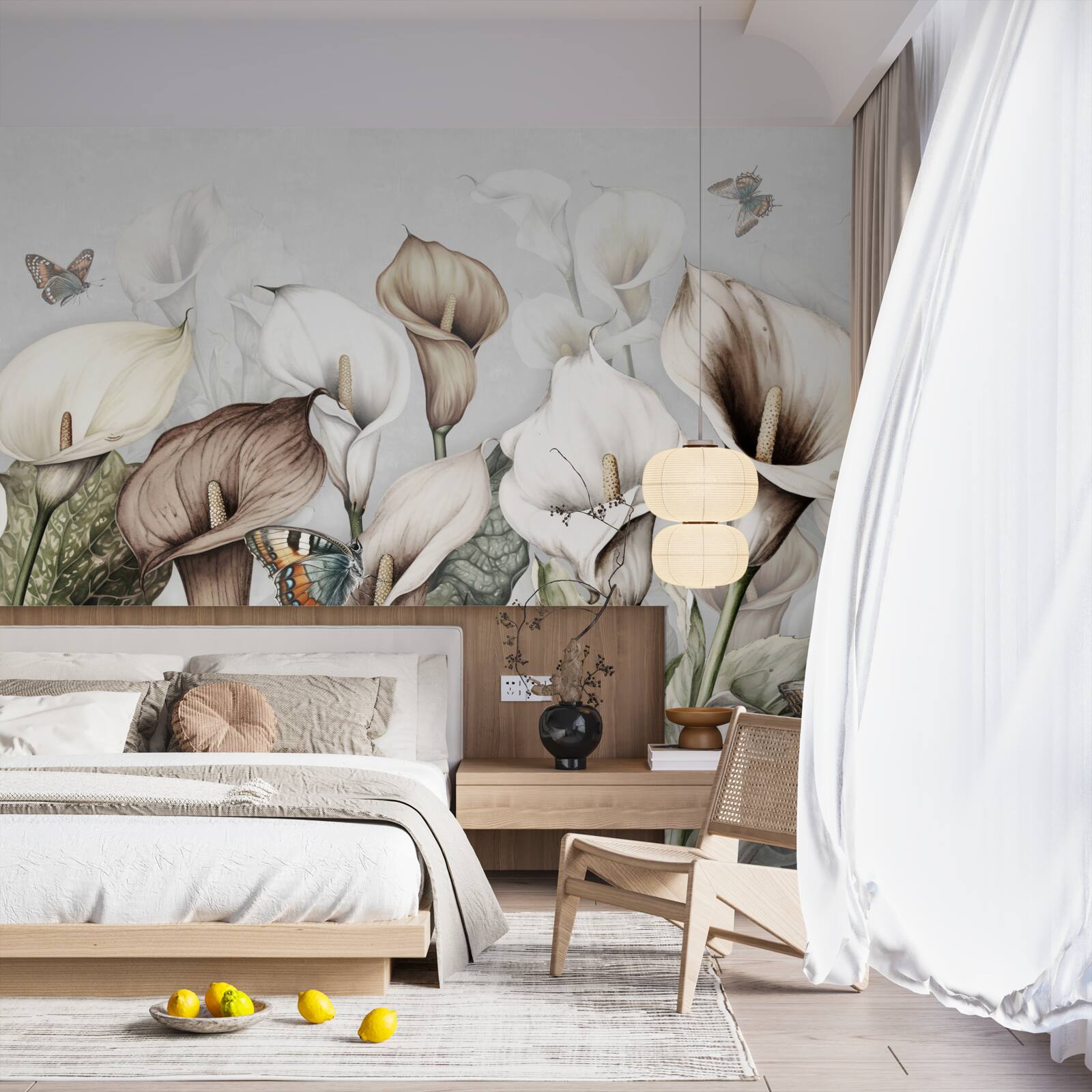 Fototapeta kalie są biało-brązowe z motylami