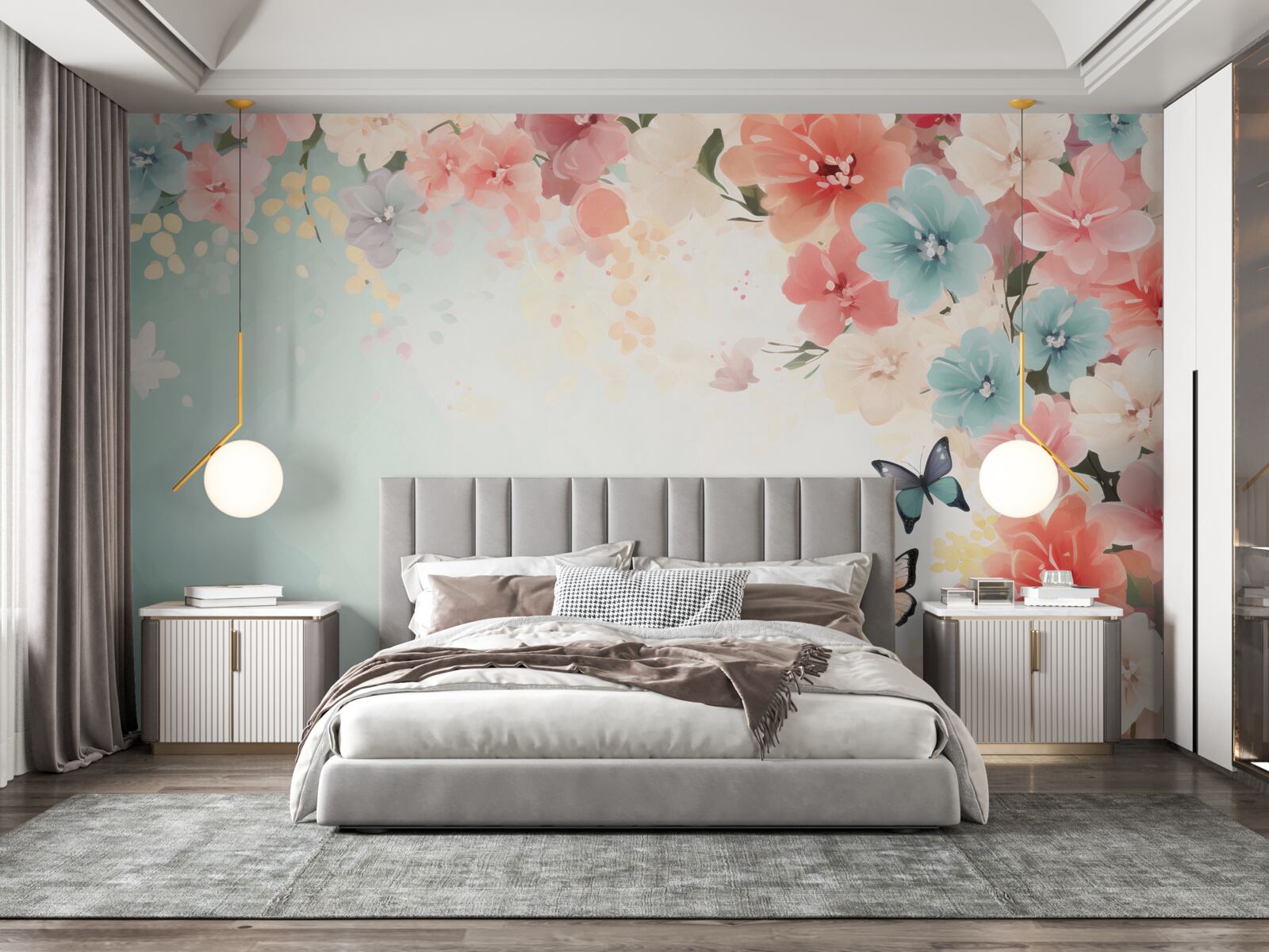 Fototapeta pełen wdzięku kompozycje kwiatowe i ćmy