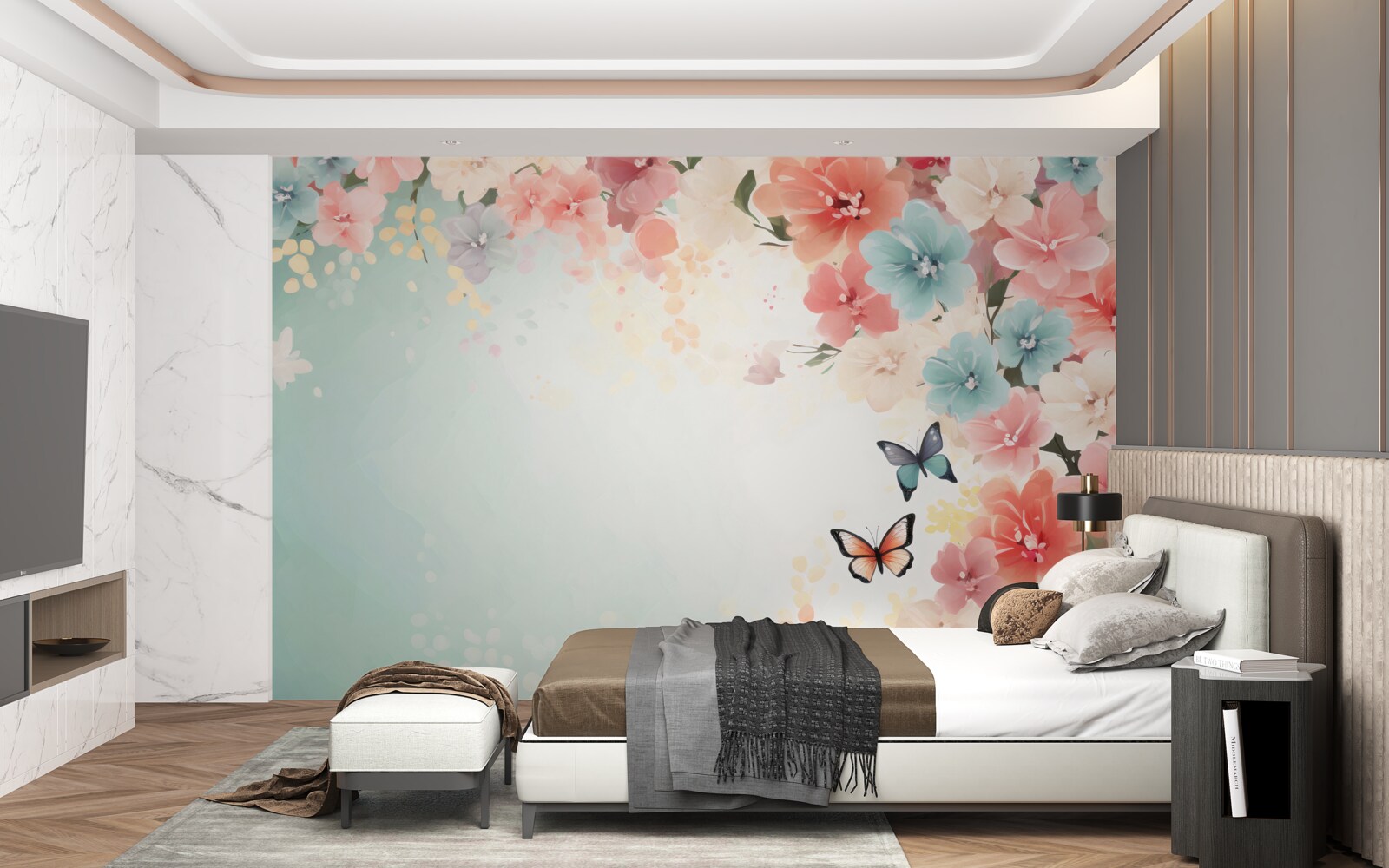 Fototapeta pełen wdzięku kompozycje kwiatowe i ćmy