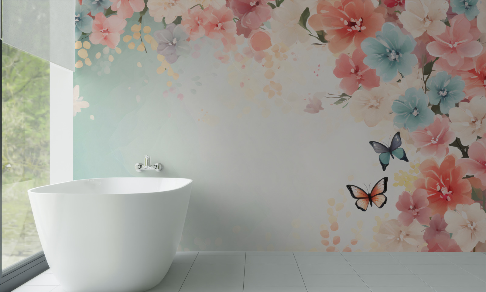 Fototapeta pełen wdzięku kompozycje kwiatowe i ćmy