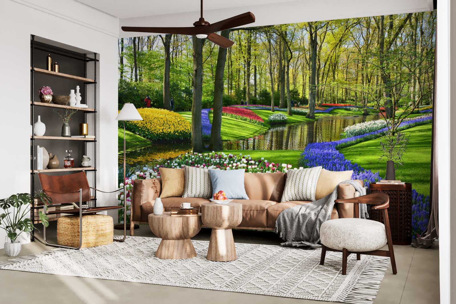 Fototapeta wspaniała ścieżka z tulipanami w pobliżu wody