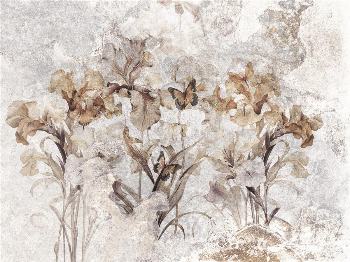 Fototapeta jesienne liście ukryte we mgle i motylach