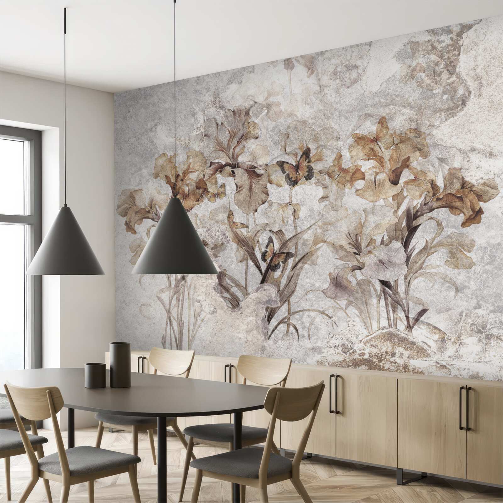 Fototapeta jesienne liście ukryte we mgle i motylach