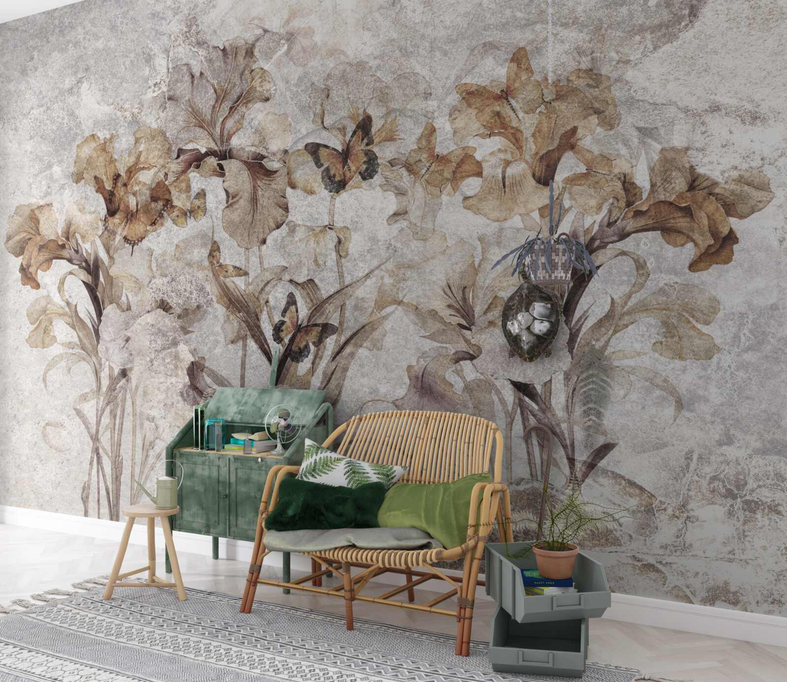 Fototapeta jesienne liście ukryte we mgle i motylach