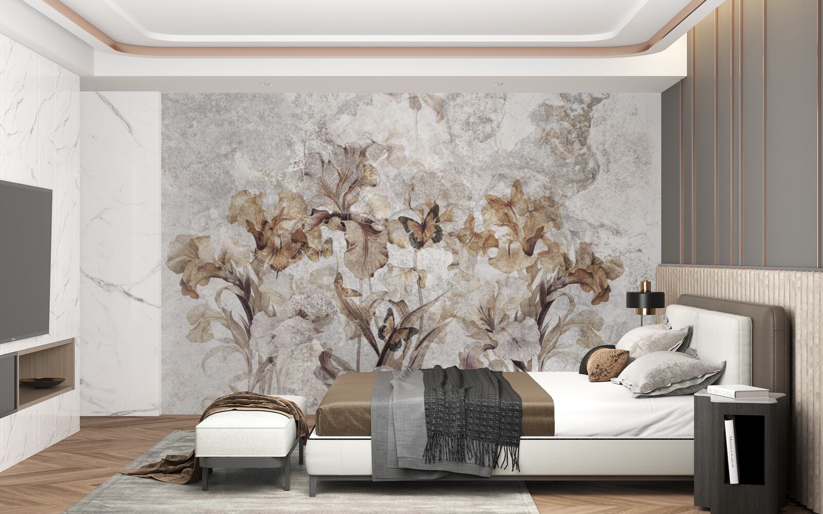 Fototapeta jesienne liście ukryte we mgle i motylach